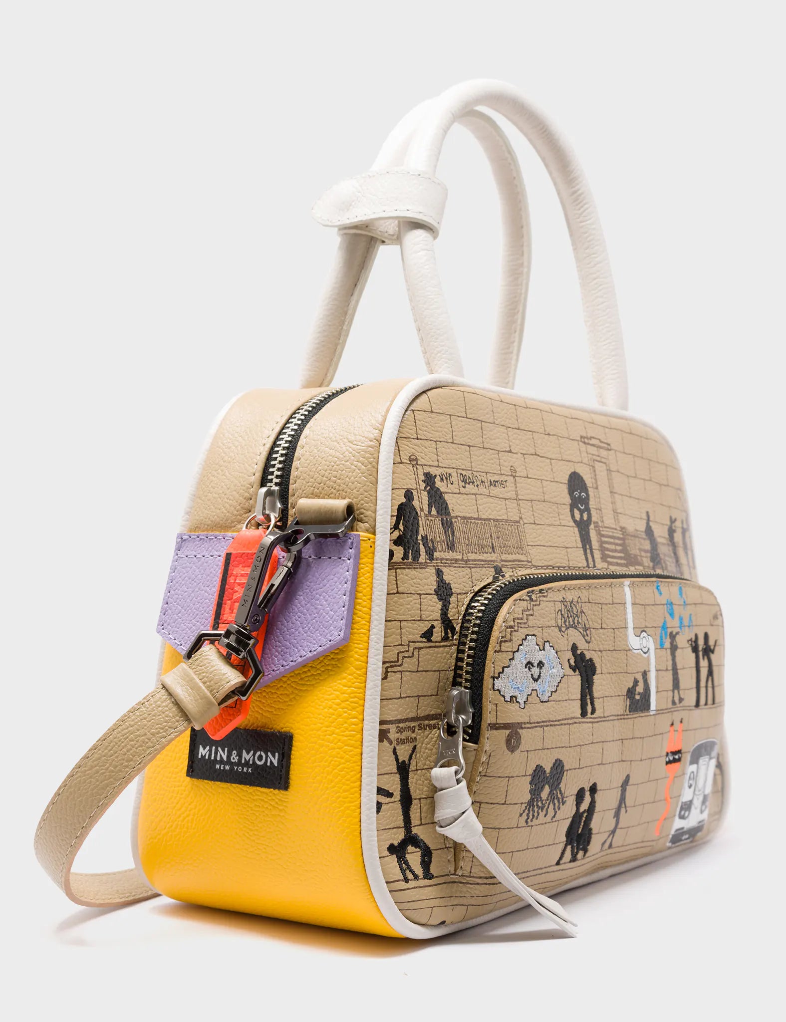 Marino Medium Crossbody Coffee Leather Bag - Subway Stories Design - Detail View