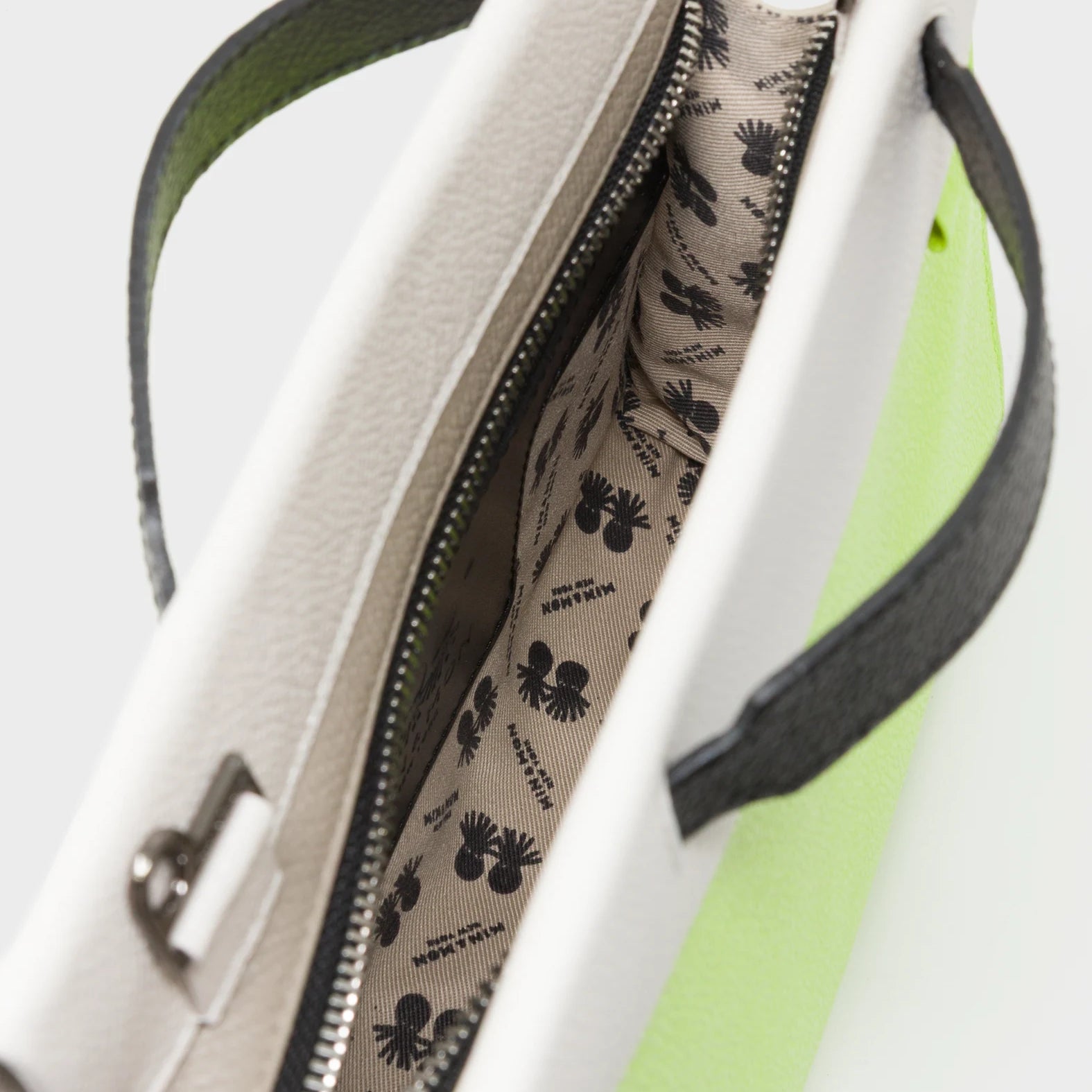 Vali Crossbody Sharp Green Leather Bag - All Over Eyes Embroidery - Inside View