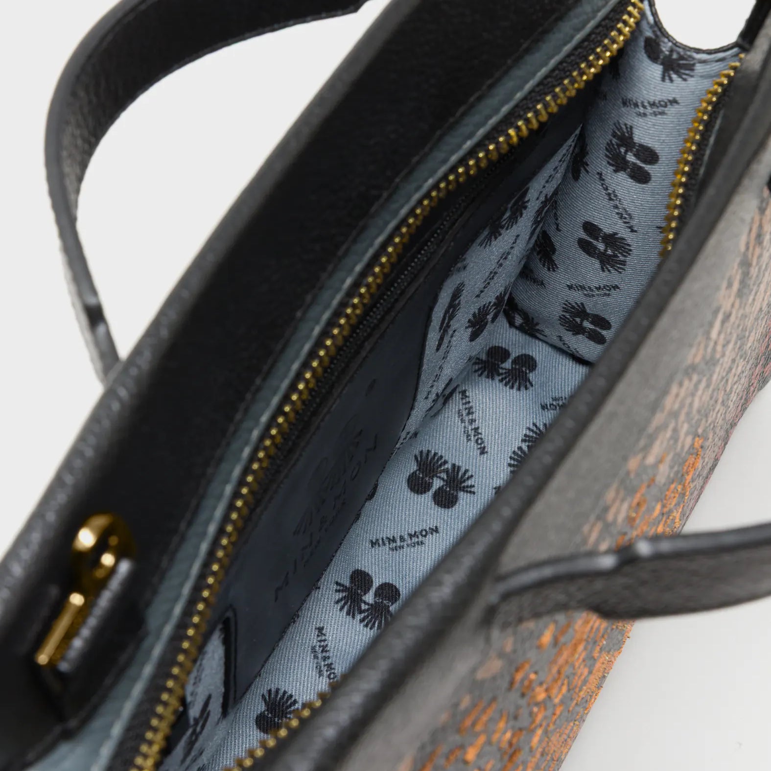 Vali Crossbody Black Leather Bag - Wild Heart Embroidery -  Inside View