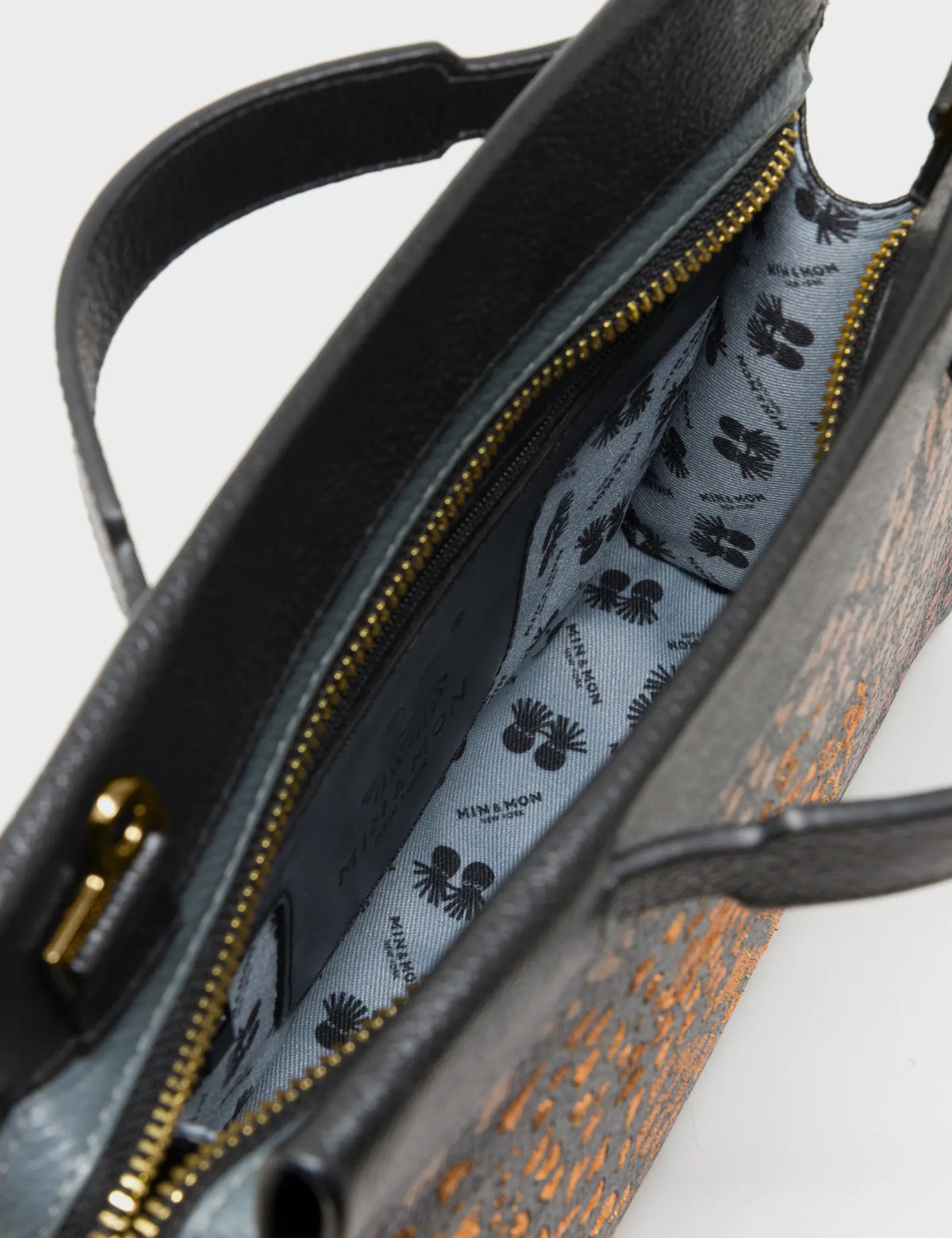 Vali Crossbody Black Leather Bag - Wild Heart Embroidery -  Inside View