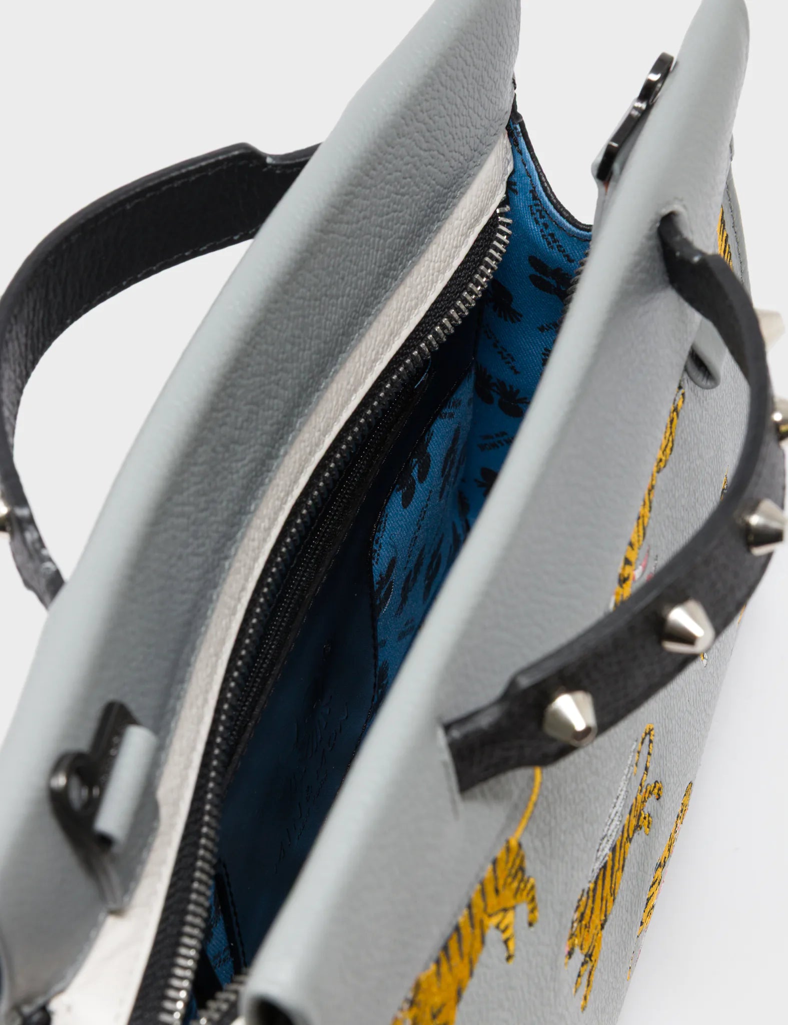 Vali Crossbody Small Gray Leather Bag - Tiger Rumble Embroidery - inside