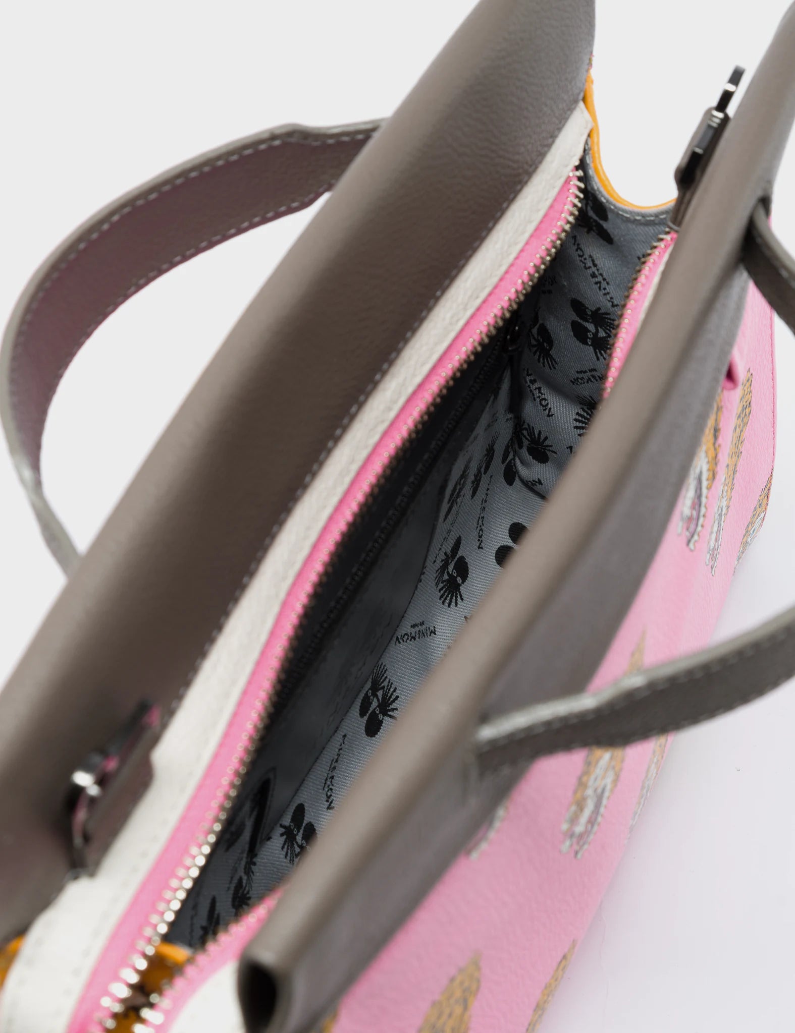 Vali Crossbody Small Taffy Pink Leather Bag - El Tropico Print and Embroidery Design - Inside
