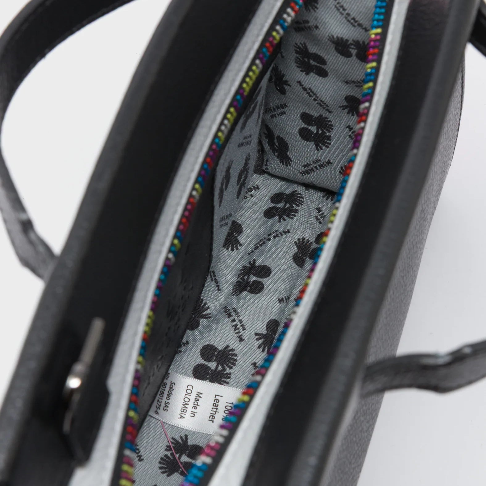 Vali Crossbody Small Black and Bubblegum Pink Leather Bag - All Over Eyes Embroidery - Inside