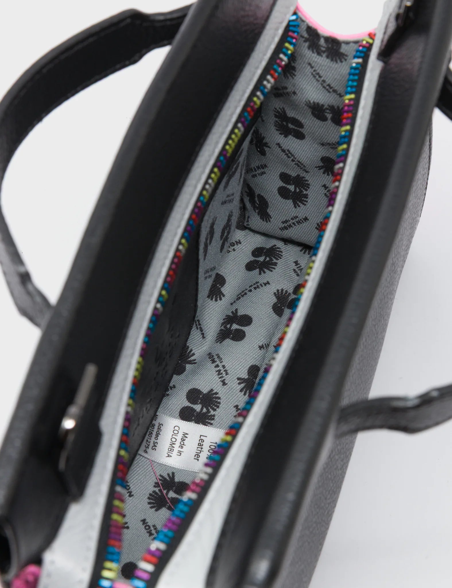 Vali Crossbody Small Black and Bubblegum Pink Leather Bag - All Over Eyes Embroidery - Inside