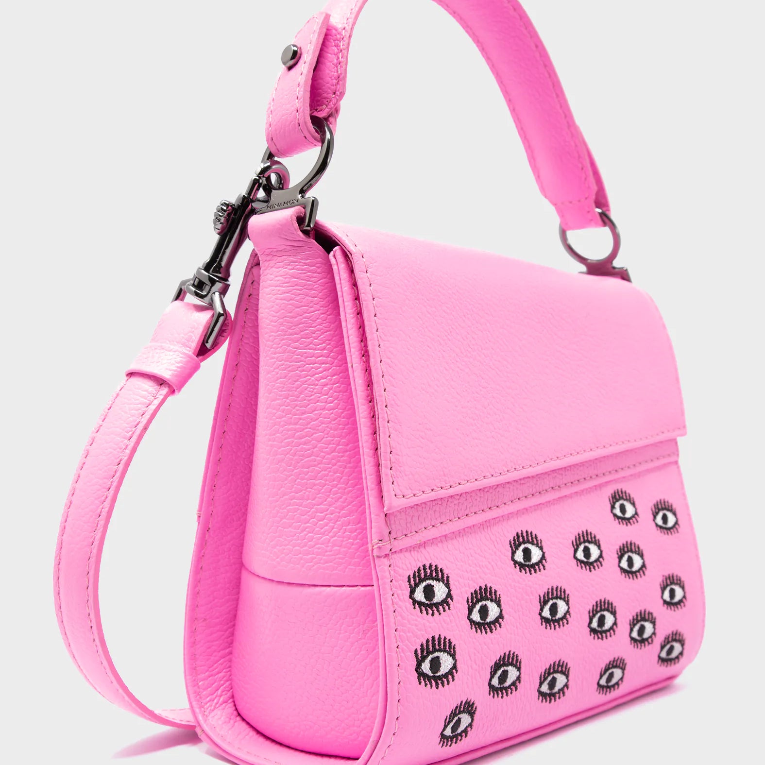 Anastasio Micro Crossbody Handbag Bubblegum Pink Leather - Eyes Embroidery detail view