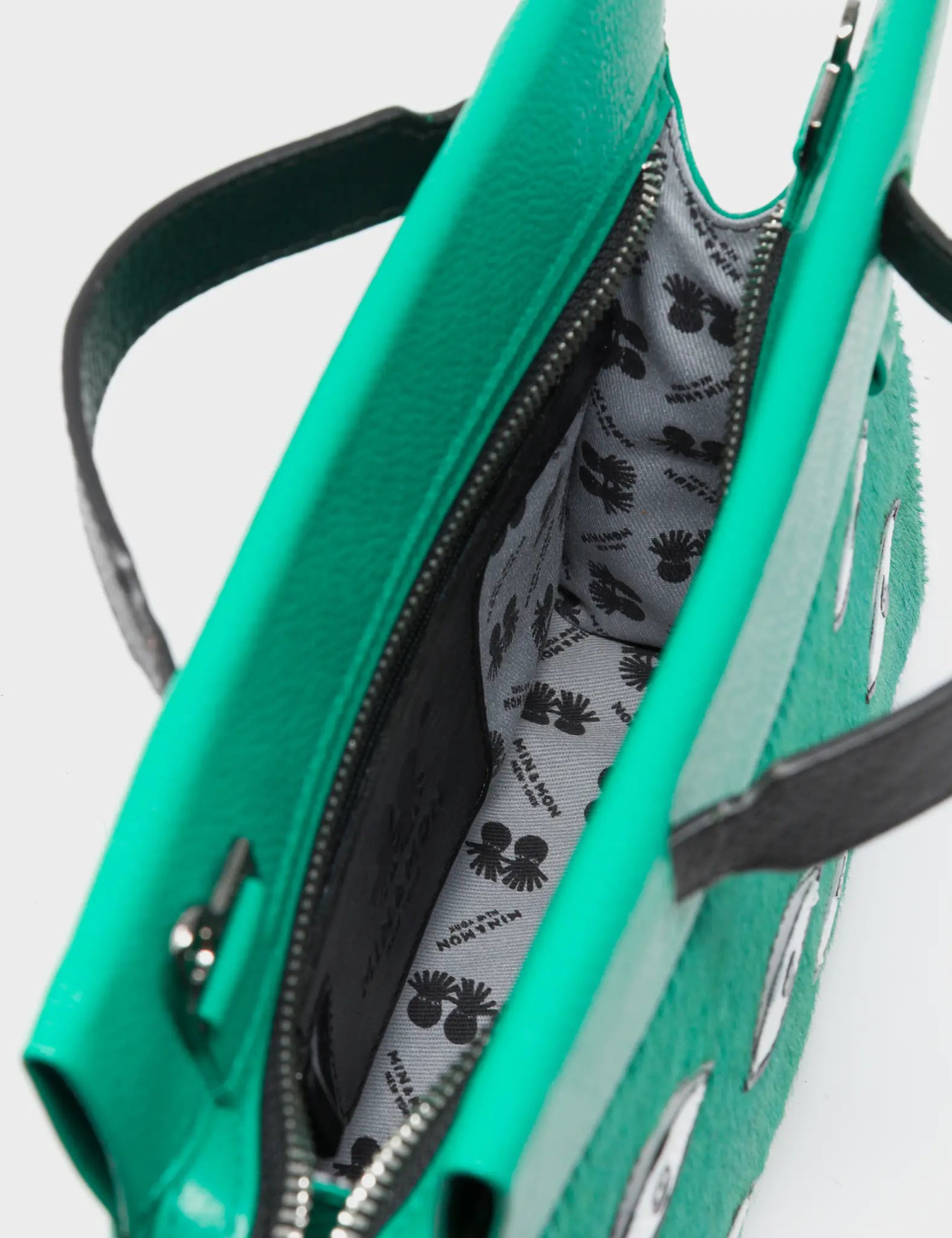 Vali Crossbody Small Deep Green Leather Bag - Eyes Applique Adjustable Handle - Inside View