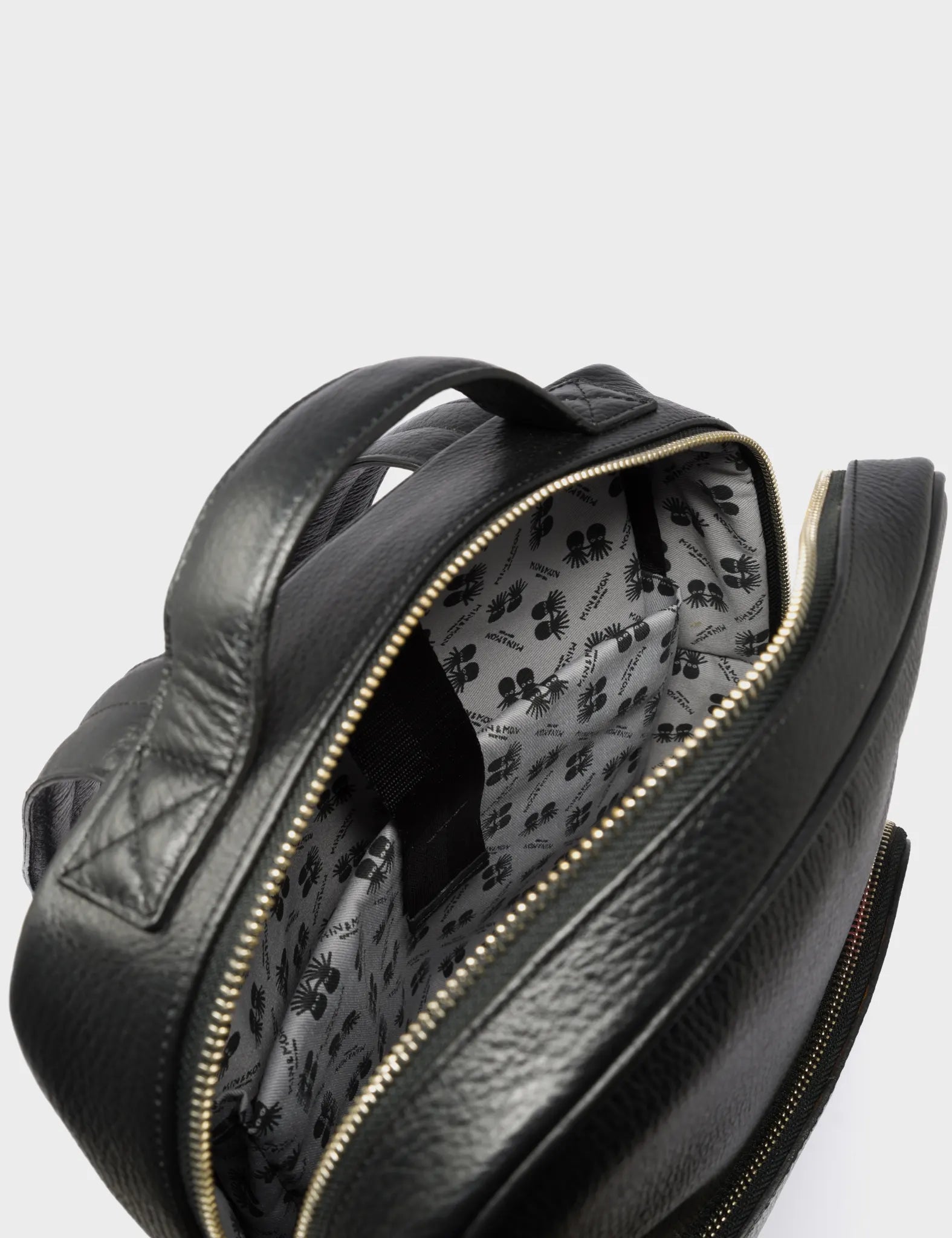 Black Leather Backpack Medium - Tiger and Snake Print - Inside pocket 