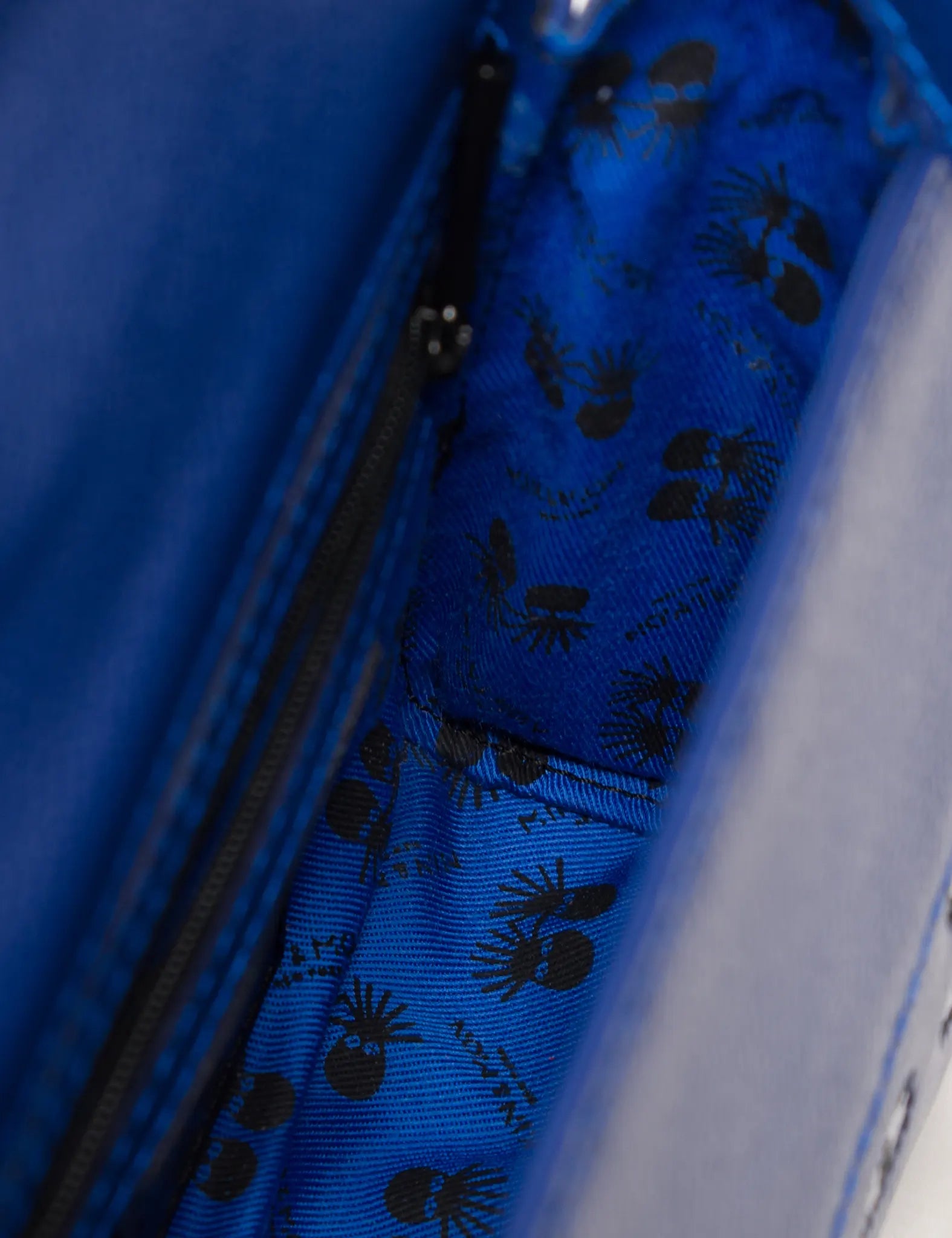 Micro Crossbody Handbag Royal Blue Leather - Eyes Embroidery - Inside