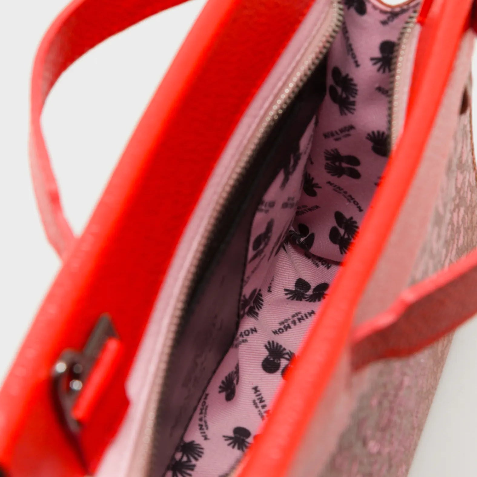 Vali Crossbody Baked City Brown and Fiesta Red Leather Bag - Retro Tiger Embroidery - Inside View