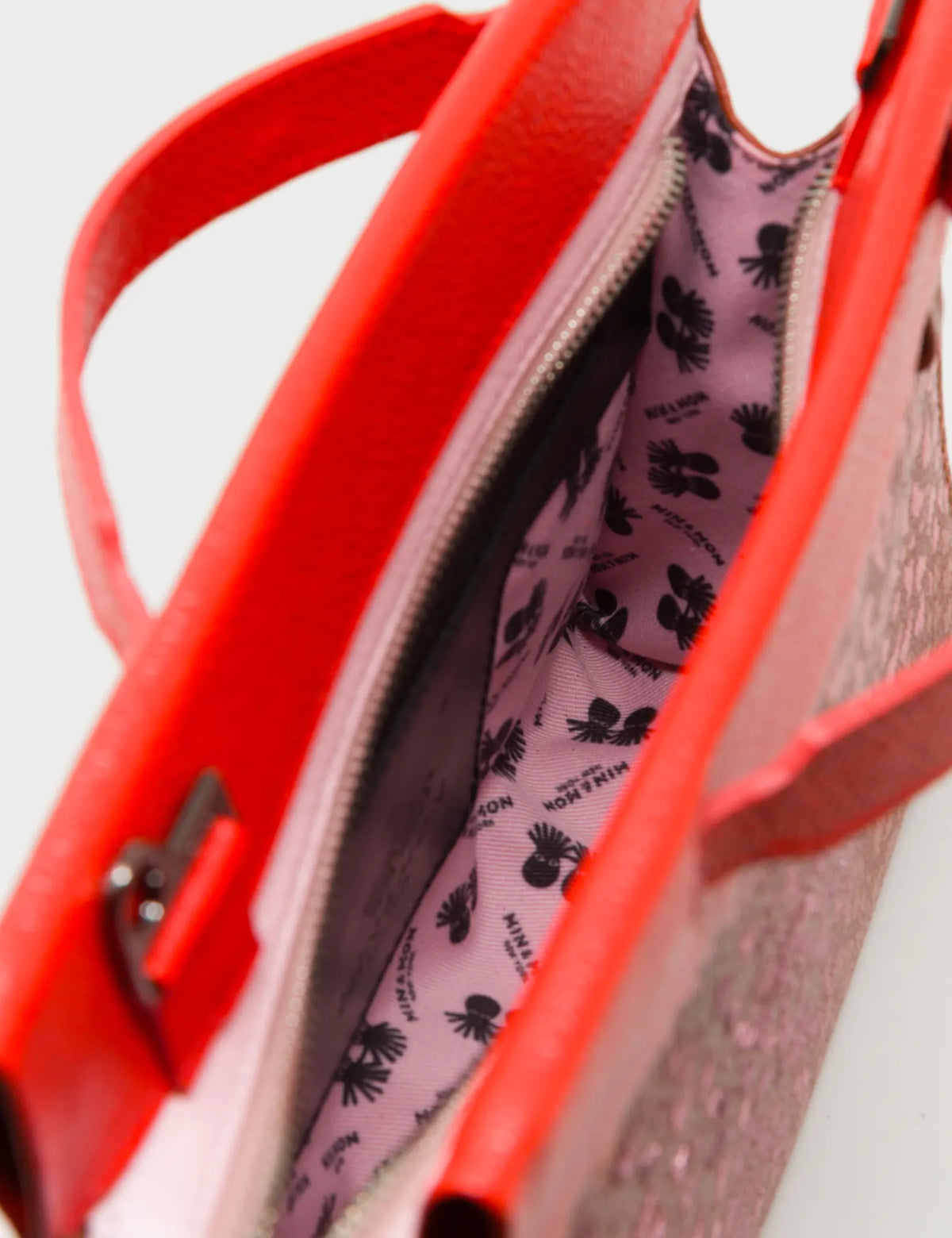 Vali Crossbody Baked City Brown and Fiesta Red Leather Bag - Retro Tiger Embroidery - Inside View
