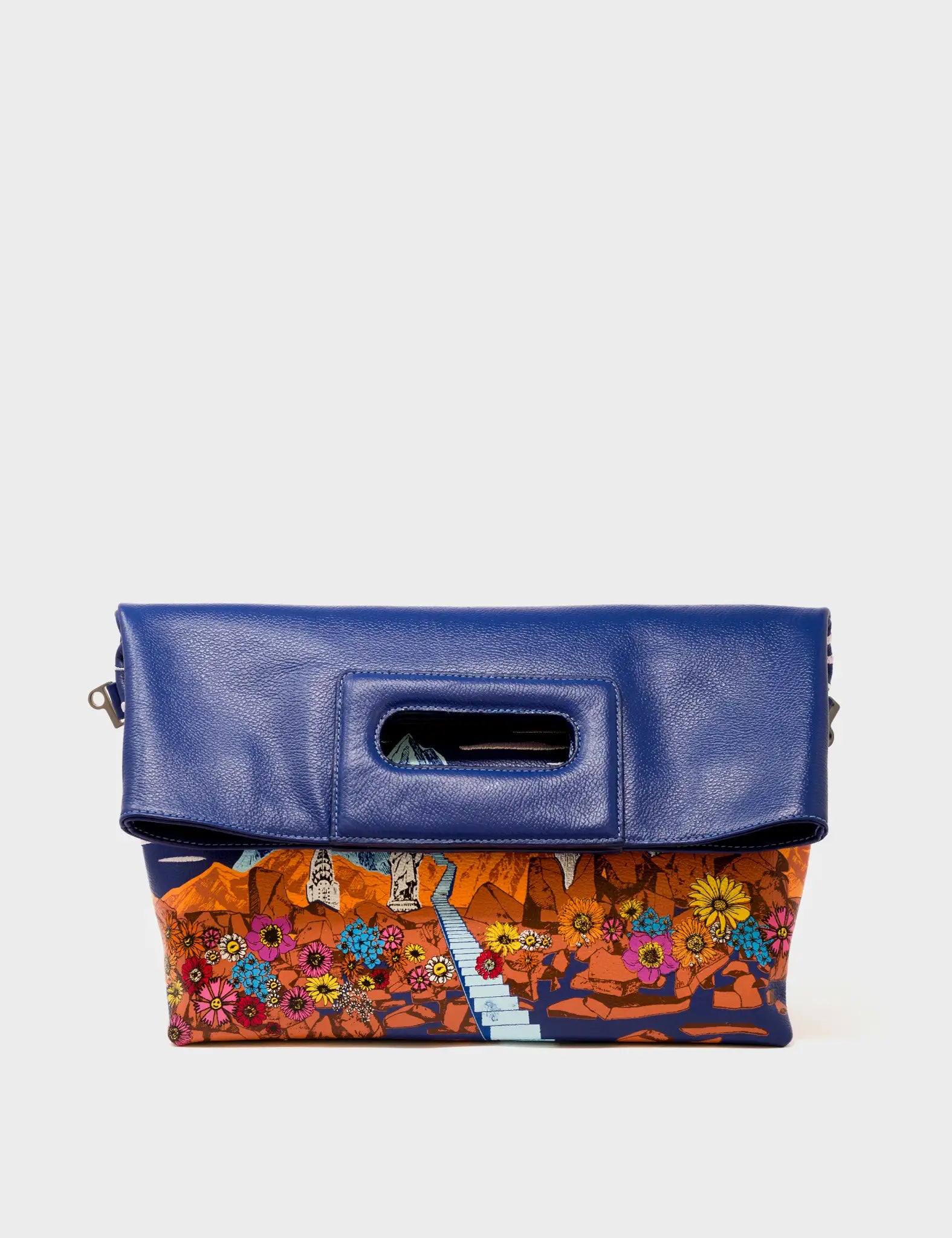 Convertible Royal Blue Leather Handbag Utopian Landscape Min Mon