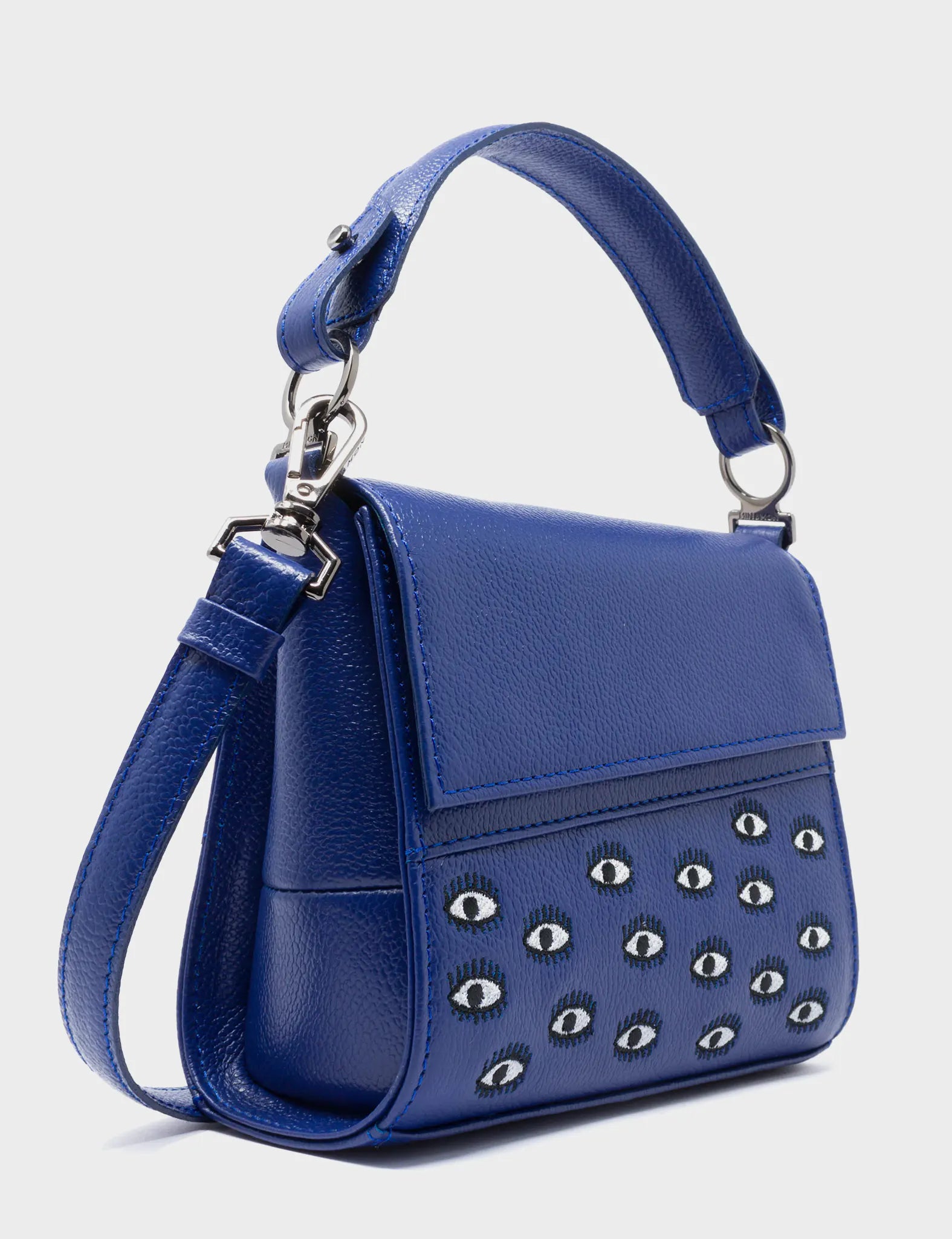 Anastasio Micro Crossbody Handbag Royal Blue Leather - All Over Eyes Embroidery - Side View