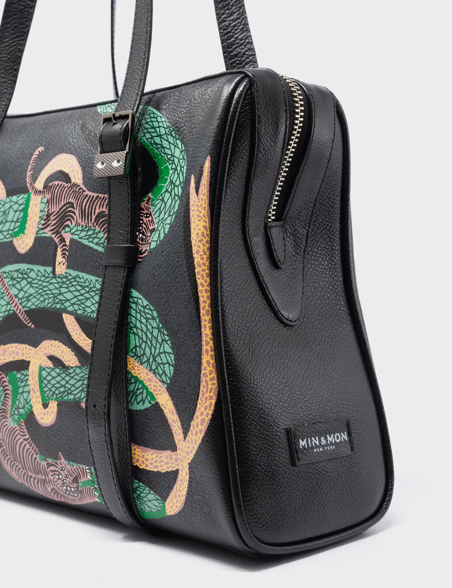 Esther Black Duffle Bag - Tangle Tales Print Detail View