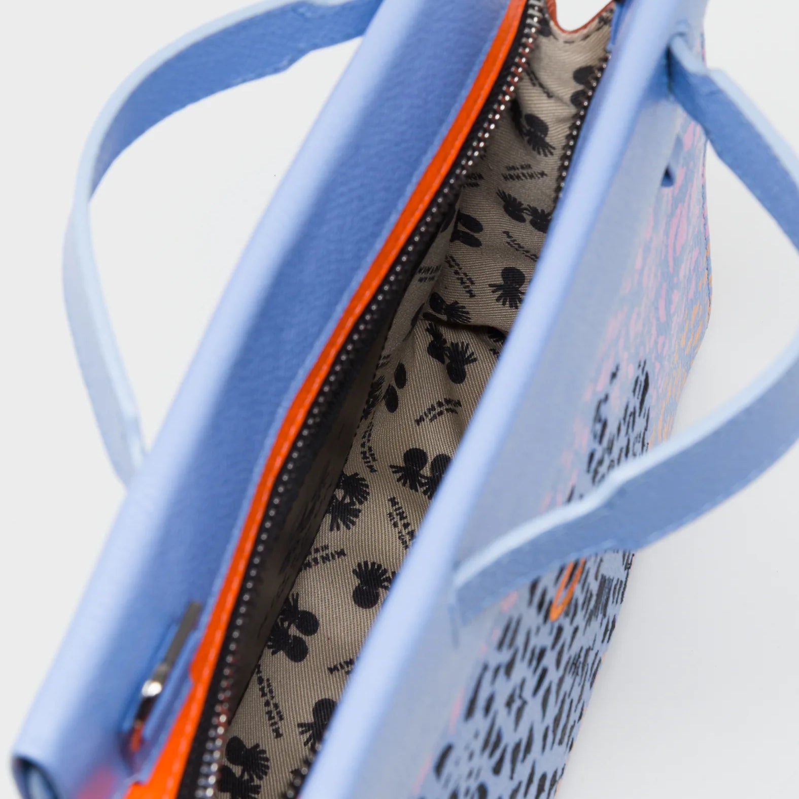 Vali Crossbody Vista Blue Leather Bag - Retro Tiger Design - Inside View