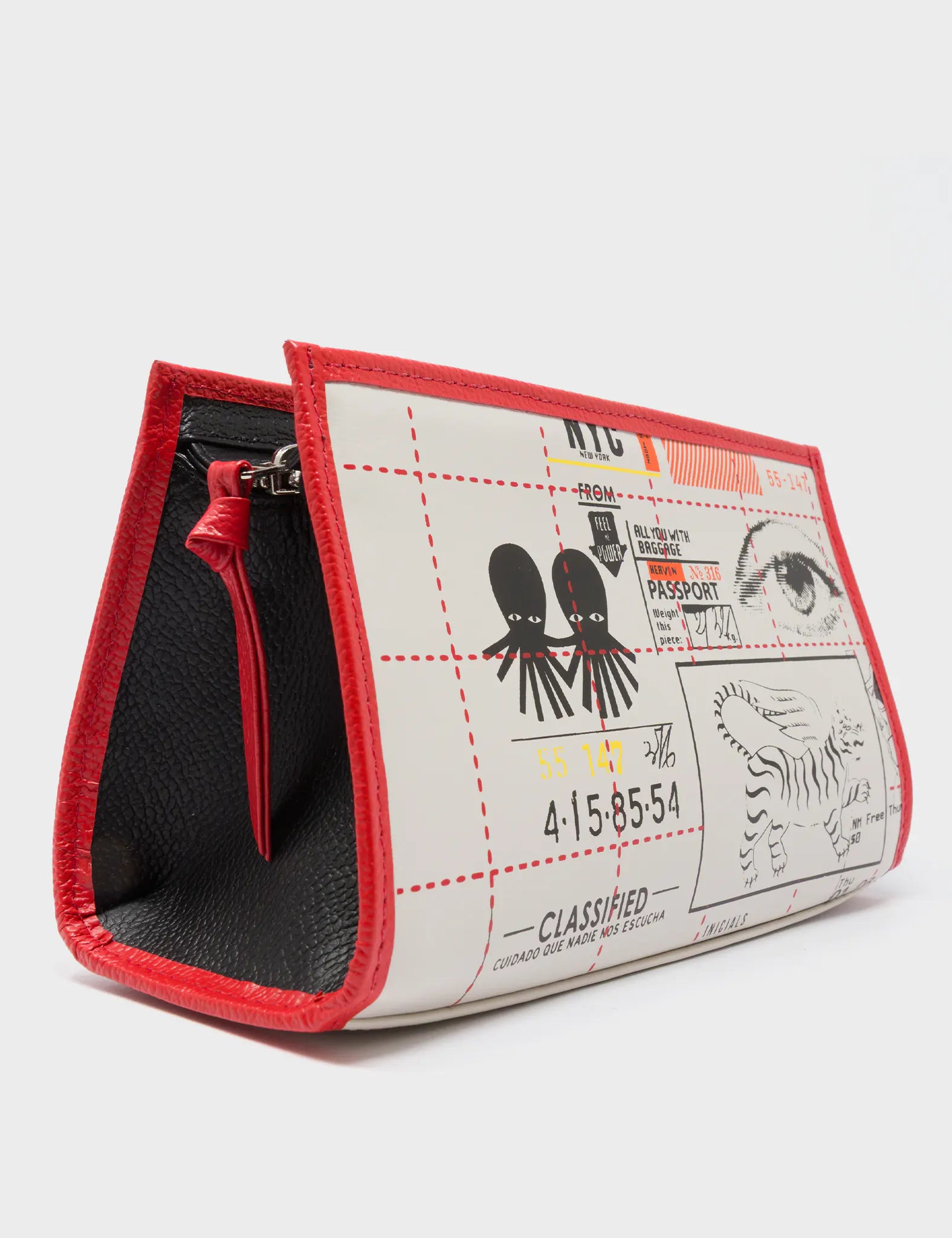 Simon Cream and Poppy Red Leather Cosmetic Case - Kind Type Design - Side Corner