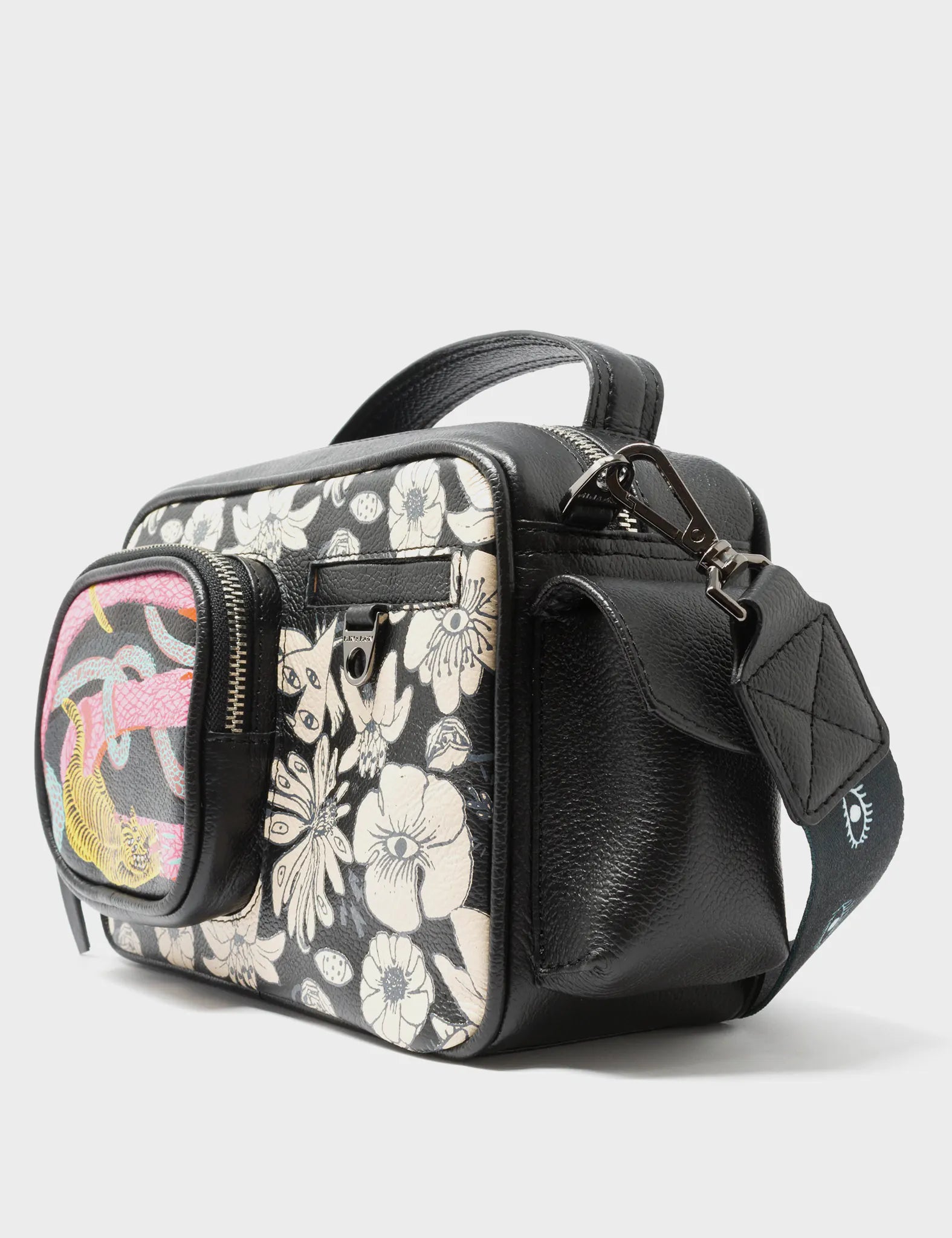 Ilan Radio Medium Black Crossbody Bag - Tangle Tales Black Design - Side View