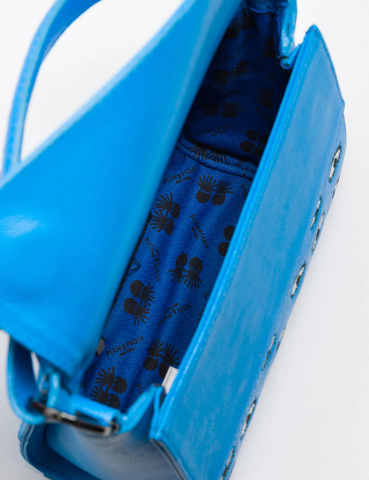 Anastasio Micro Crossbody Handbag Hawaii Blue Leather - Eyes Embroidery - Inside