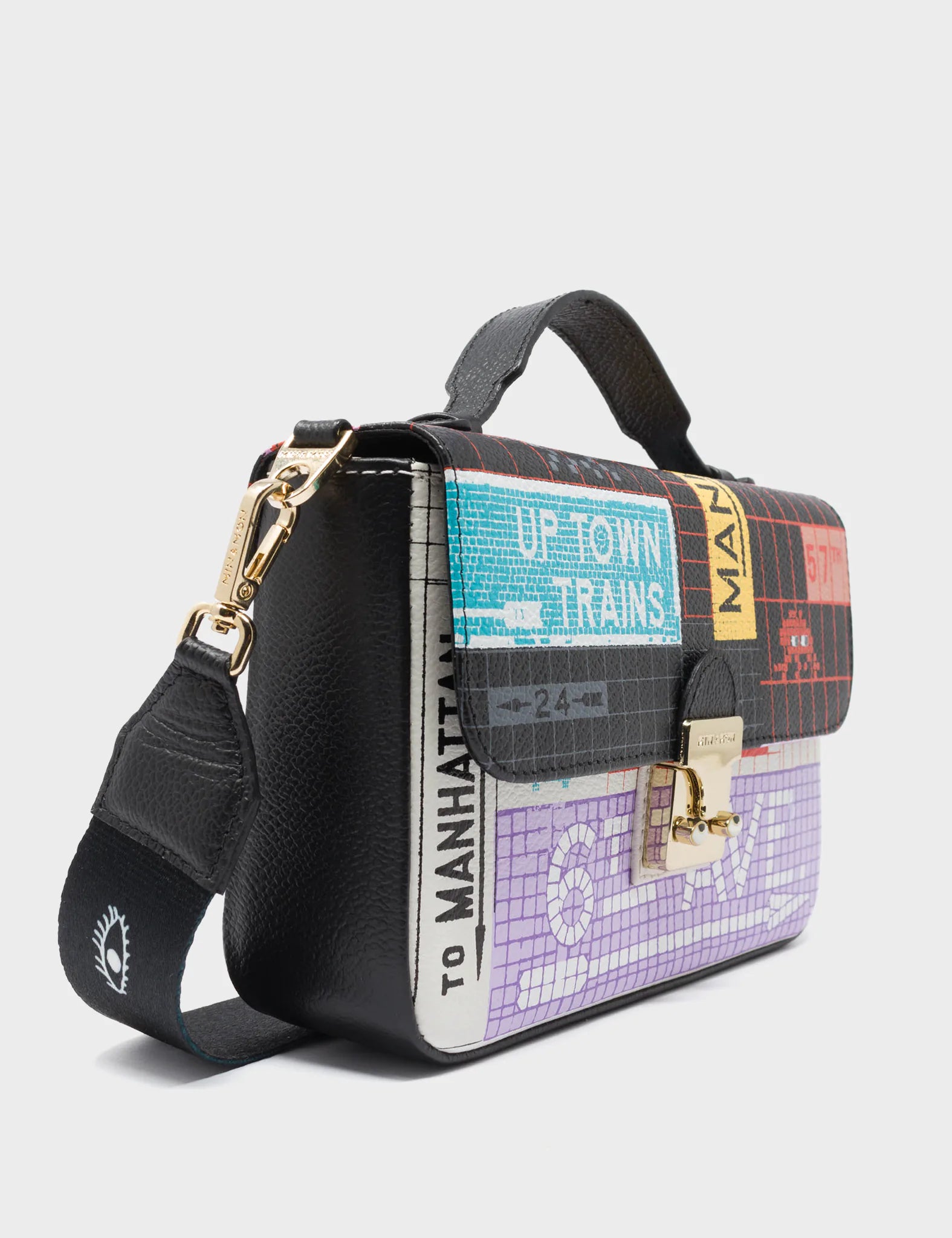 Amantis Black And Cream Leather Crossbody Mini Handbag - Subway Stories Design - Side Corner View