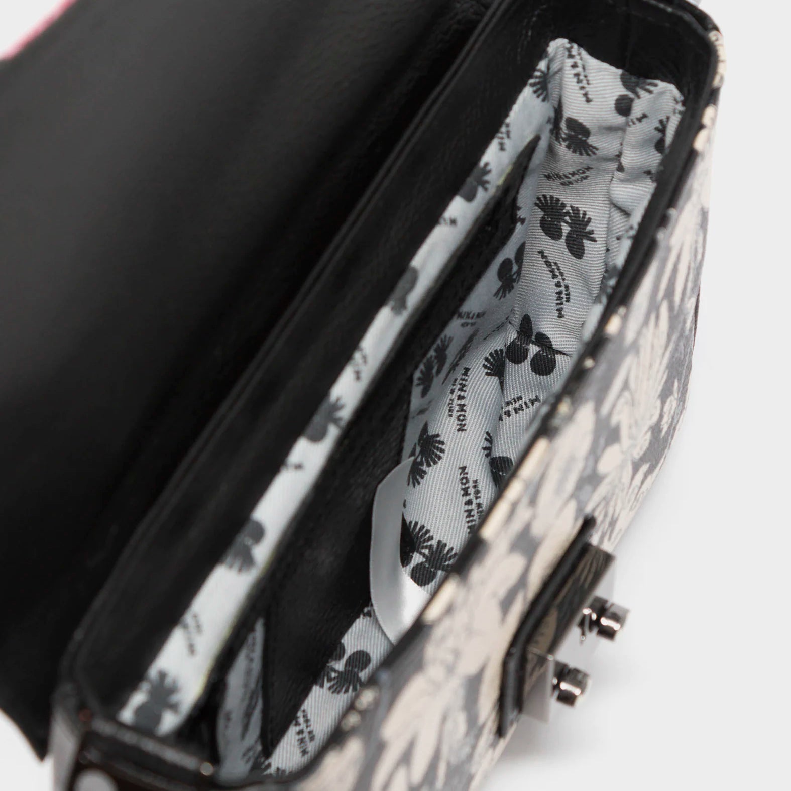 Amantis Black Leather Crossbody Mini Handbag - Tiger and Snake Design - Inside View
