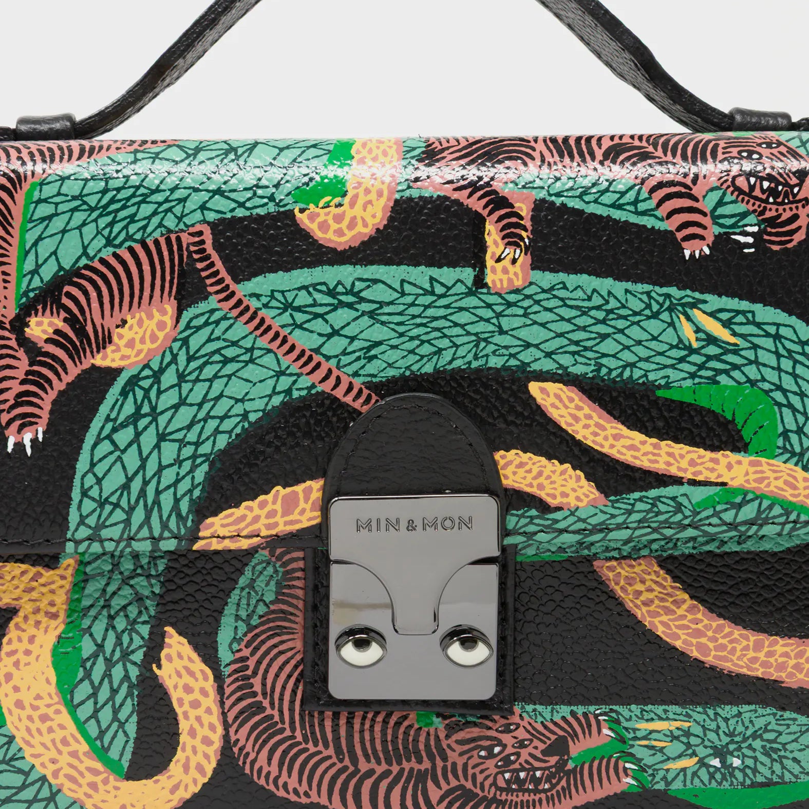 Amantis Black Leather Crossbody Mini Handbag - Tangle Tales Design - Detail View