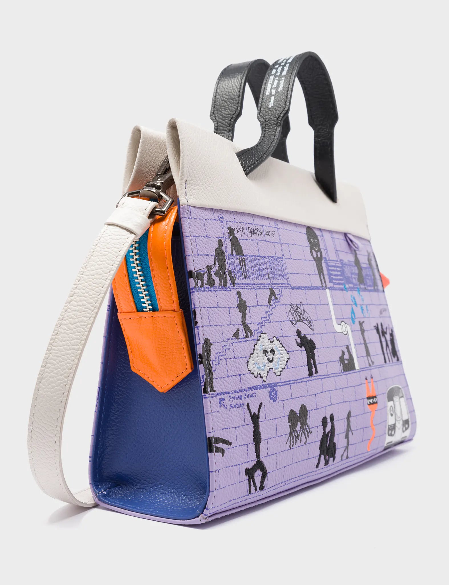 Vali Small Crossbody Lavender Leather Bag - Subway Stories Design - Side Corner and Handles View