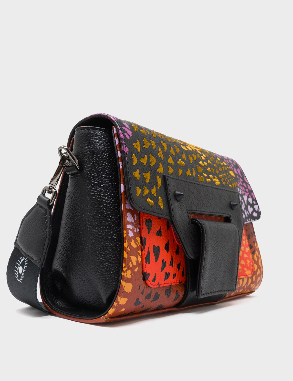 Cael Black Mini Shoulder Bag - Retro Tiger Embroidery - Detail