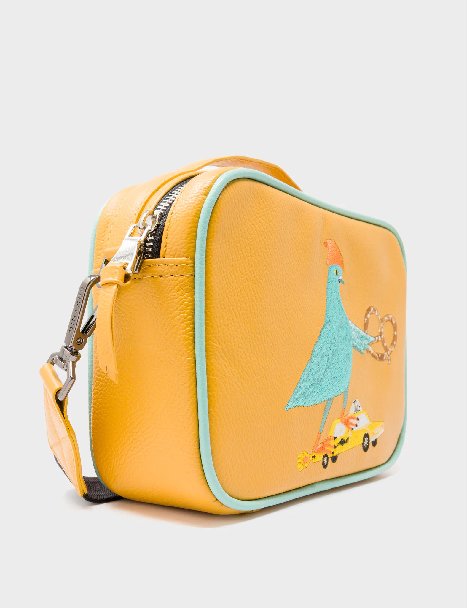 Verto Golden Glow Leather Crossbody Bag - Pigeonista Embroidery - Side View