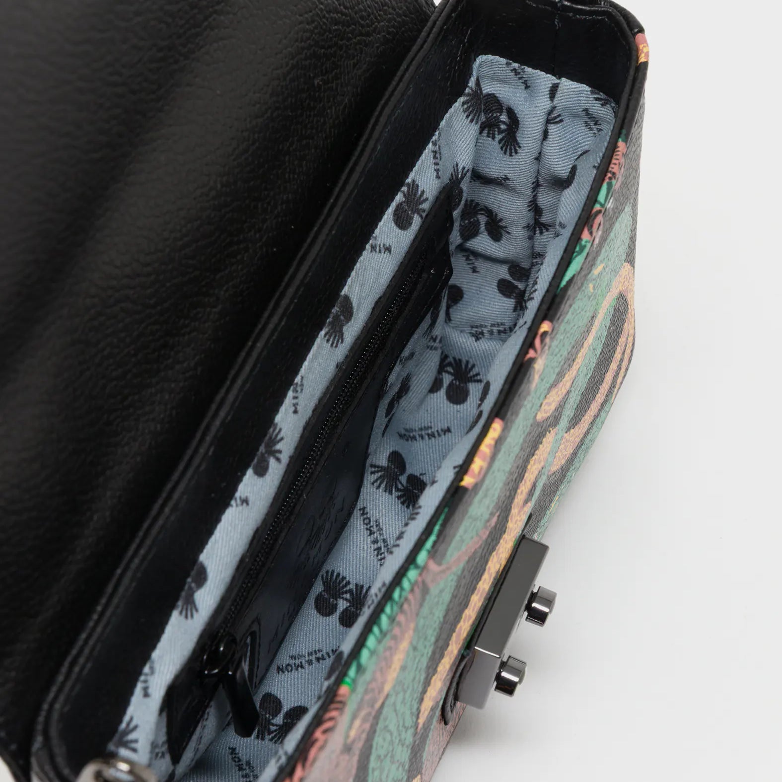 Amantis Black Leather Crossbody Mini Handbag - Tangle Tales Design - Inside View