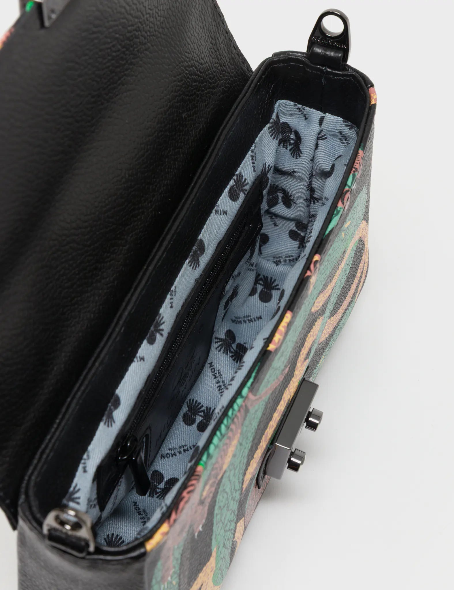 Amantis Black Leather Crossbody Mini Handbag - Tangle Tales Design - Inside View