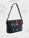 Bruno Medium Black Leather Shoulder Bag - Urban Doodles Design