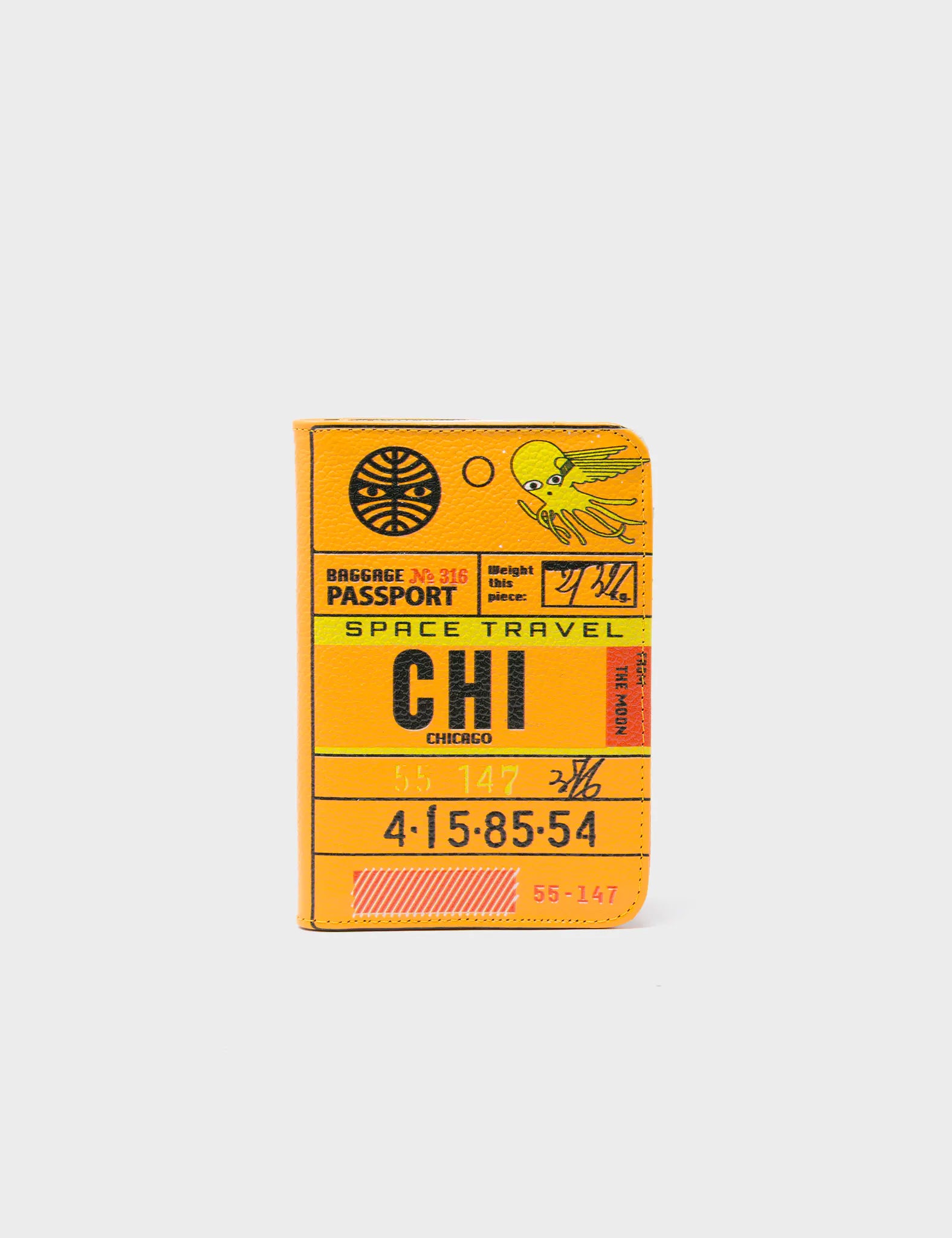 Frida Marigold Leather Passport Cover - Space Travel Chicago Print - Front