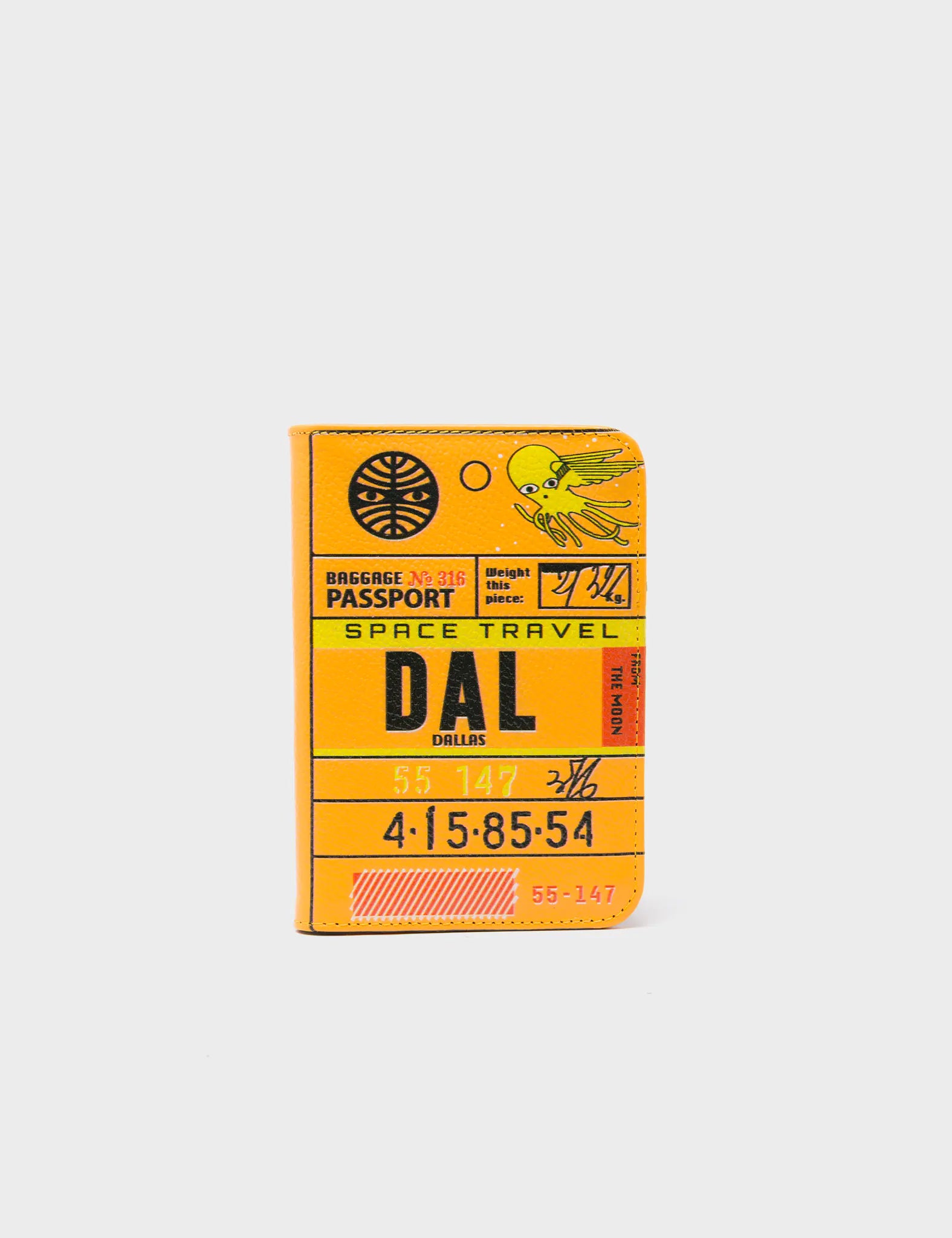 Frida Marigold Leather Passport Cover - Space Travel Dallas Print - front