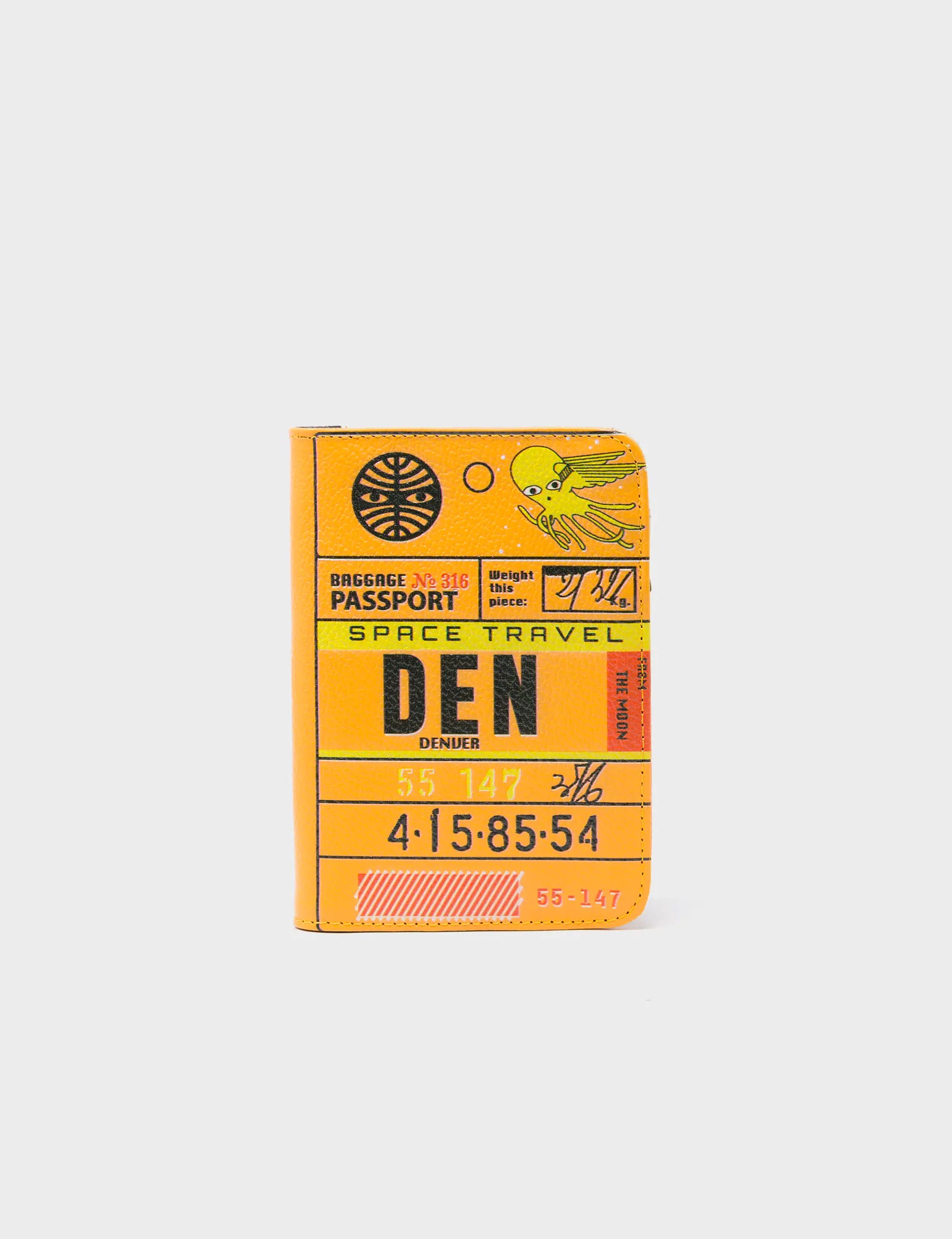 Frida Marigold Leather Passport Cover - Space Travel Denver Print - Front