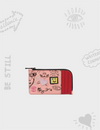 Fausto Rose Leather Zip-around Cardholder - Urban Doodles Print