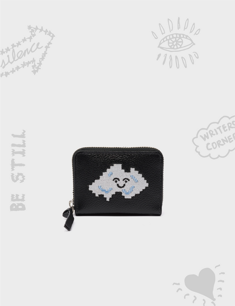 Frodo Black Leather Zip Around Wallet - Cloud Embroidery – Min & Mon