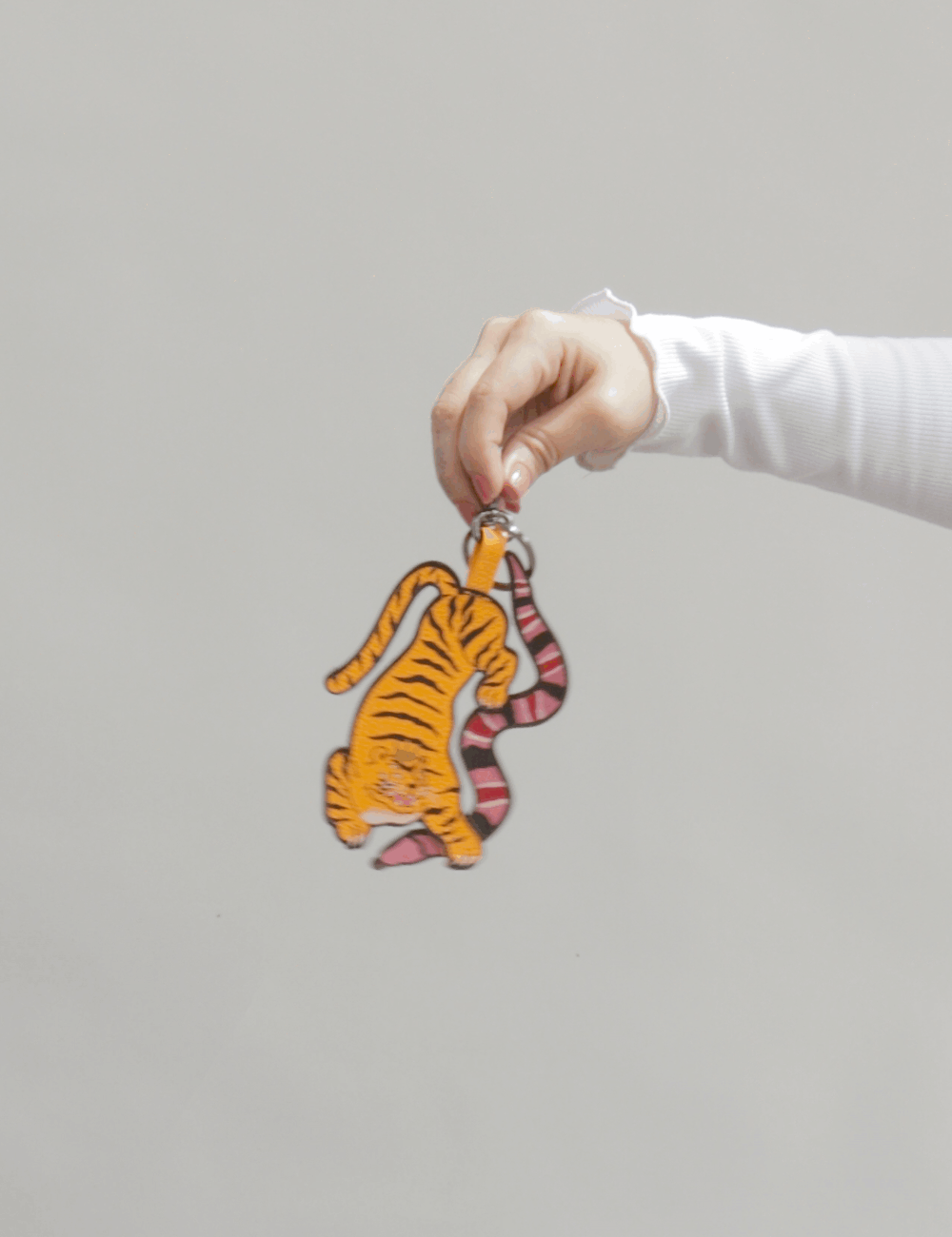Tiger and Snake Charm - Marigold Leather Keychain - GIF
