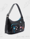 Ilan Black Leather Hobo With Pocket - Urban Doodles Applique