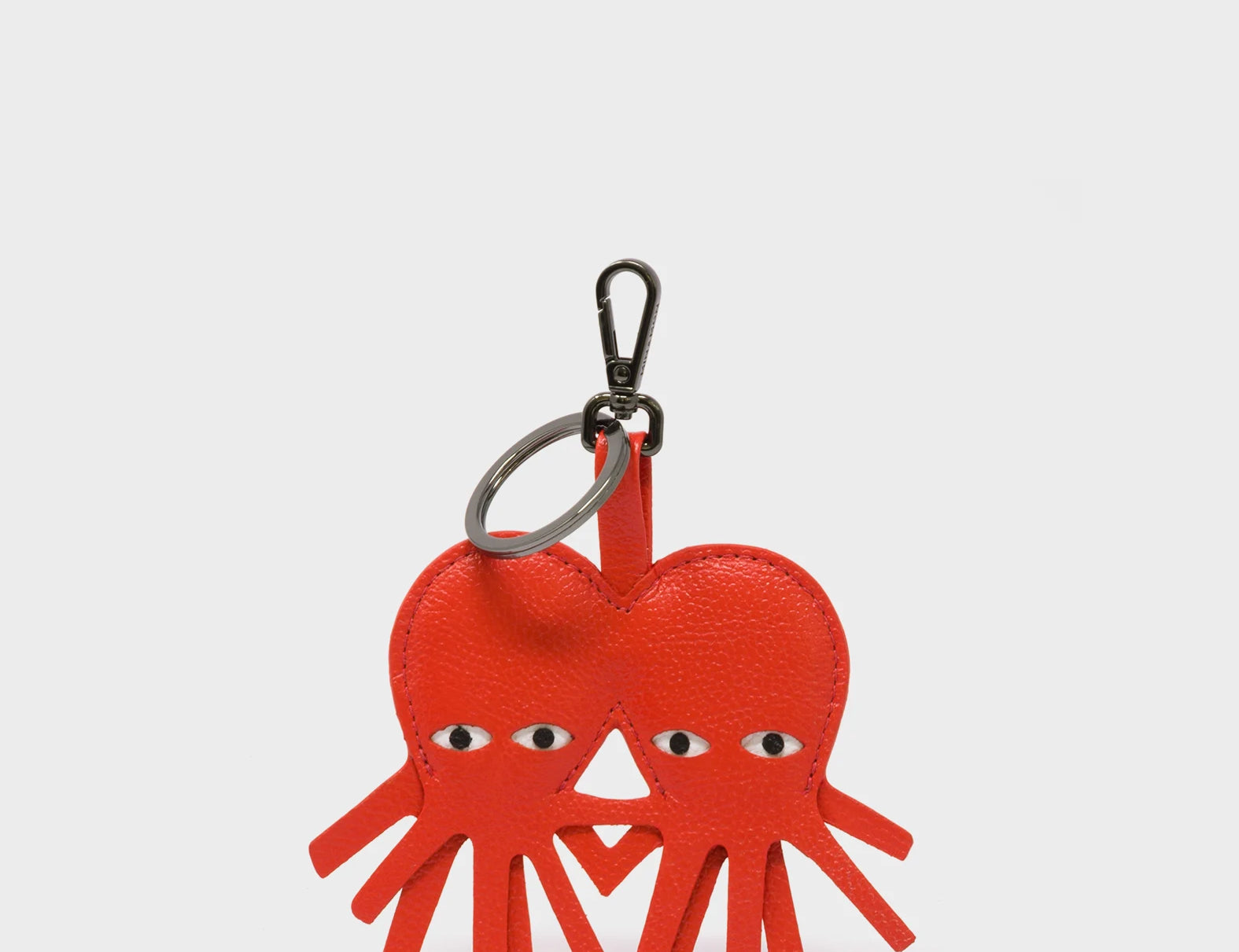 Octotwins Charm - Fiesta Red Leather Keychain - Front VIew