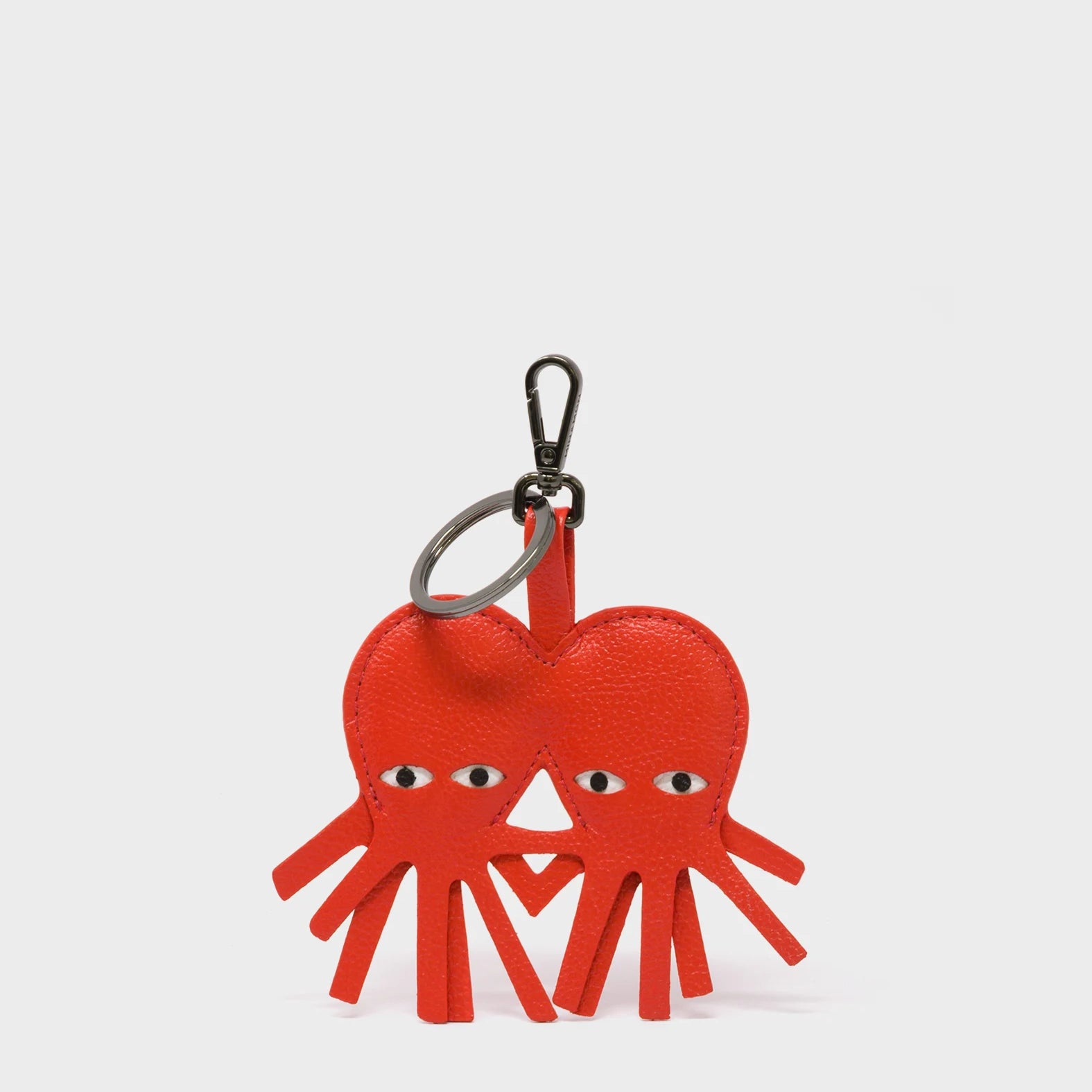 Octotwins Charm - Fiesta Red Leather Keychain - Front VIew