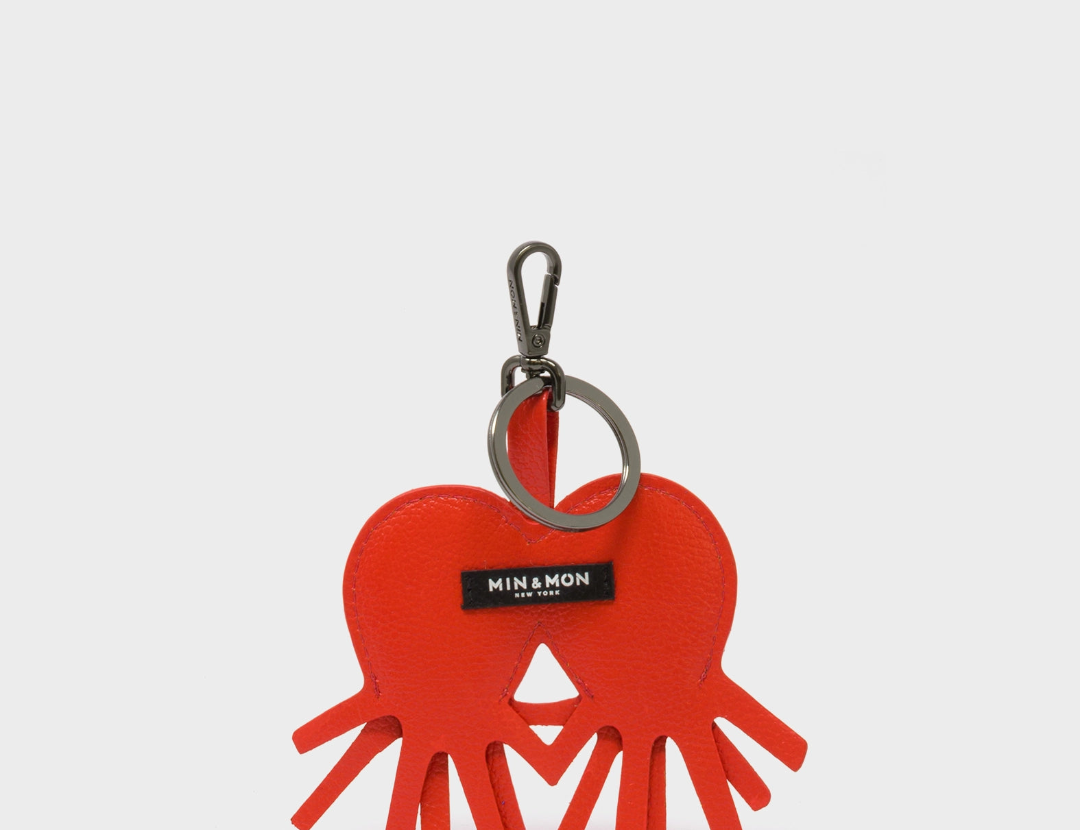 Octotwins Charm - Fiesta Red Leather Keychain - Back Front