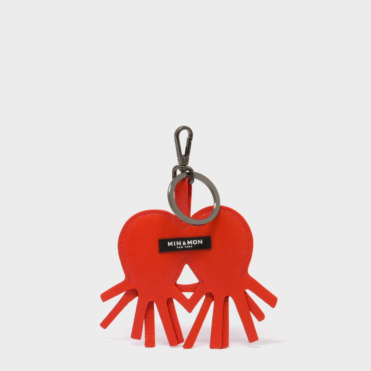 Octotwins Charm - Fiesta Red Leather Keychain - Back Front