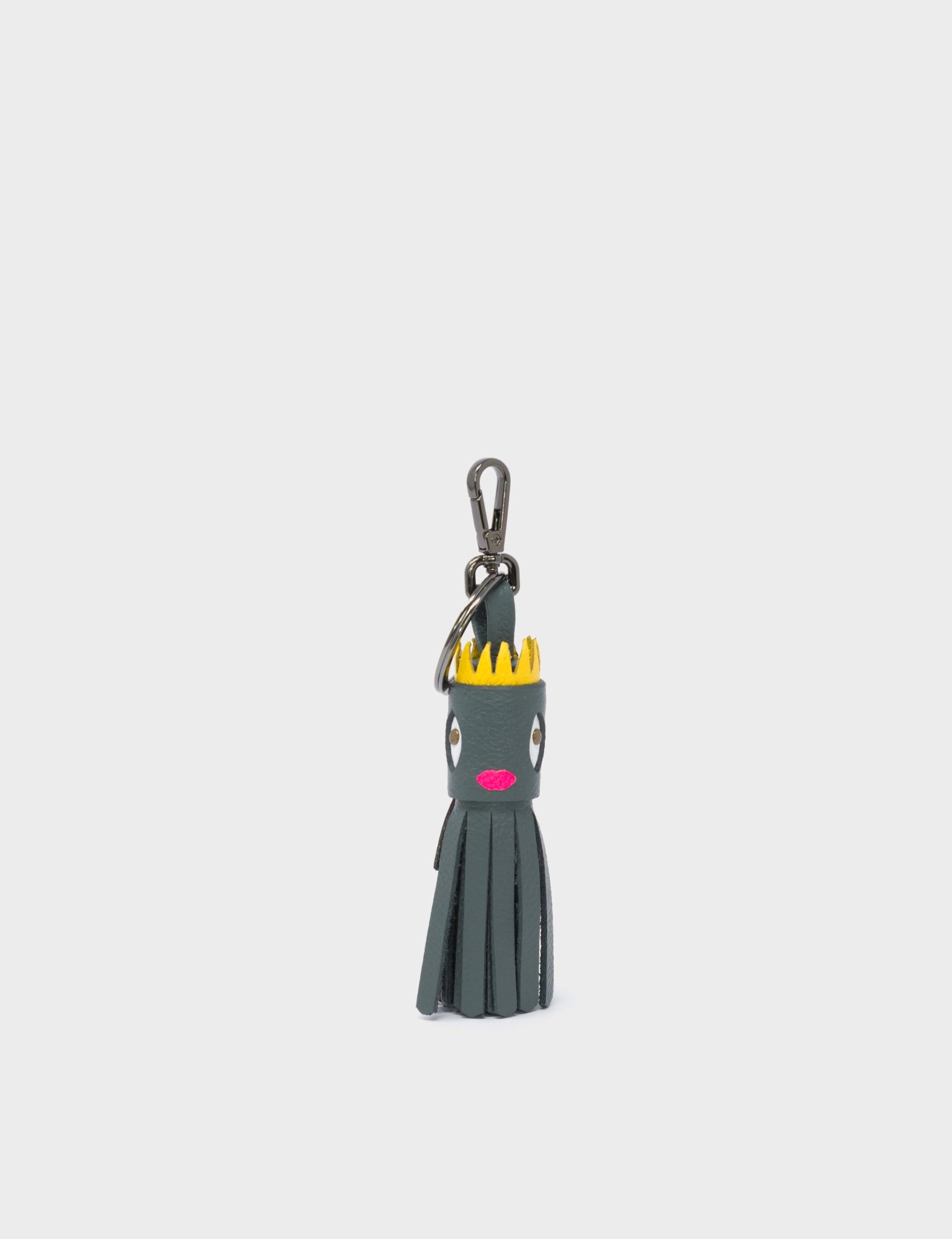 Queen Callie Marie Charm - Stormy Gray Leather Keychain - Front View