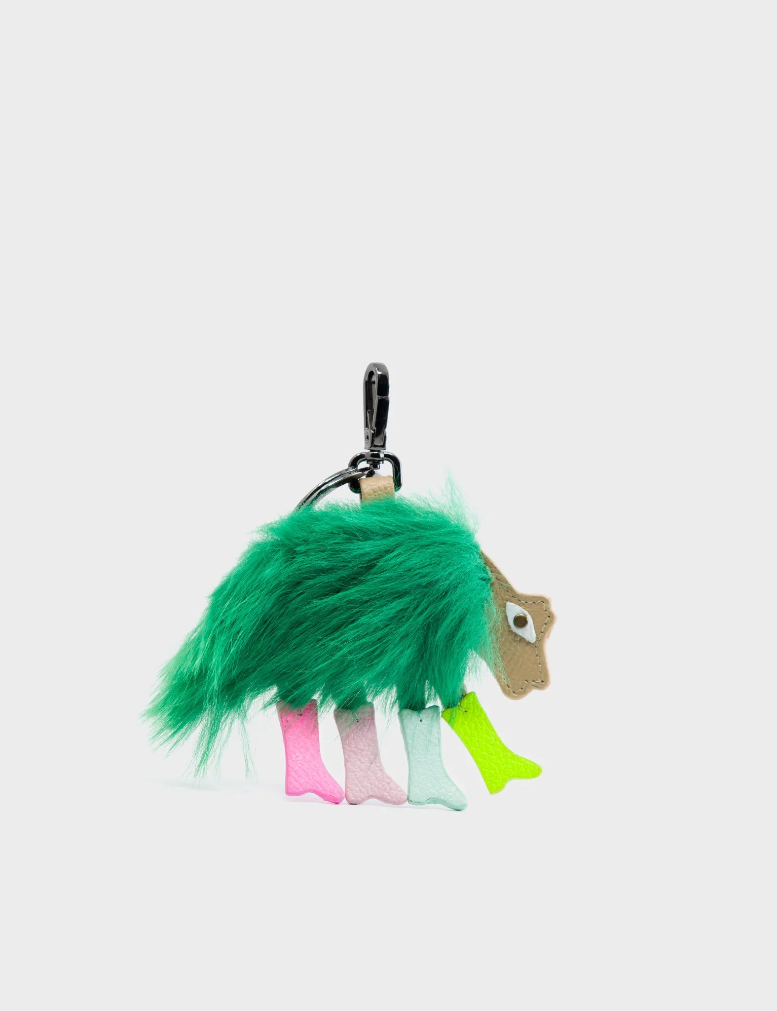 Wolf In Heels Charm - Green Fake Fur and Multicolored Boots Keychain - Front View