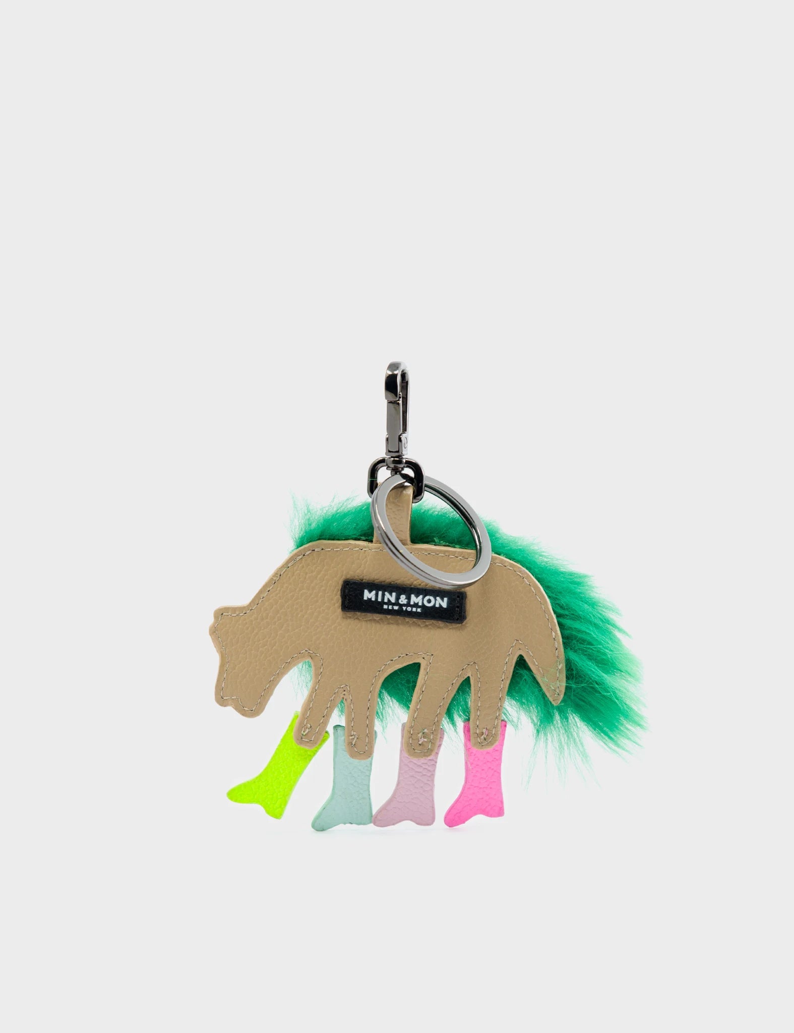 Wolf In Heels Charm - Green Fake Fur and Multicolored Boots Keychain - Back View