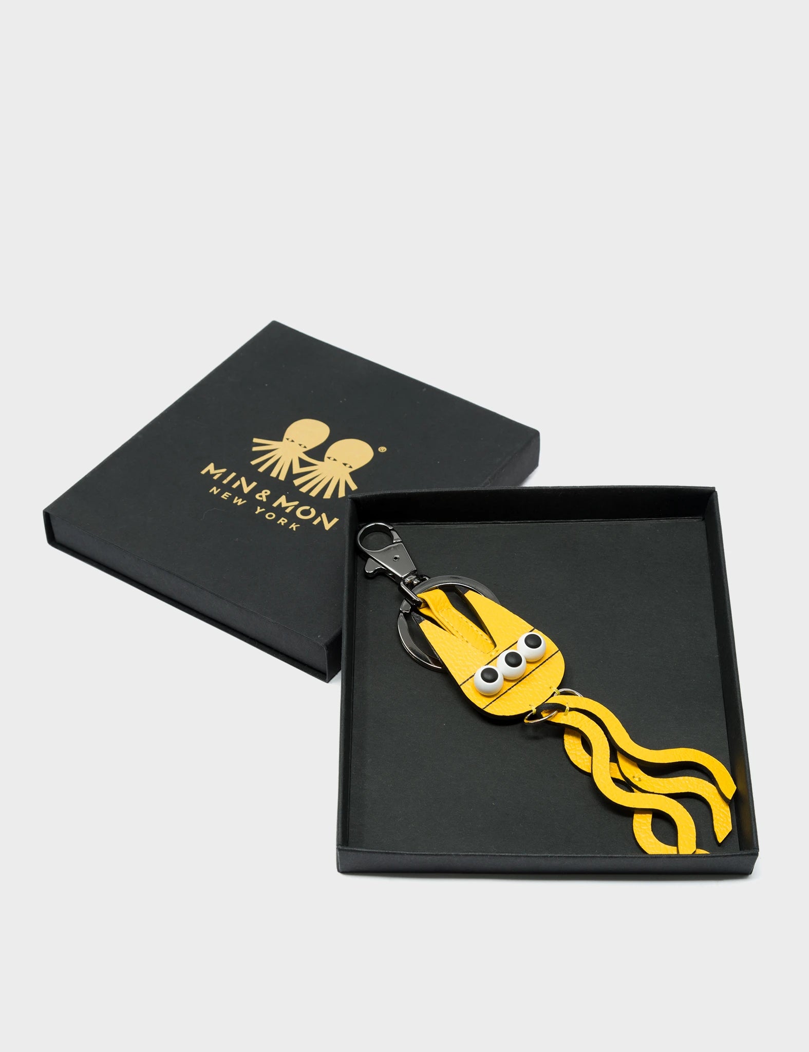 Cosmic Cat Charm - Yellow Leather Keychain - Packaging View