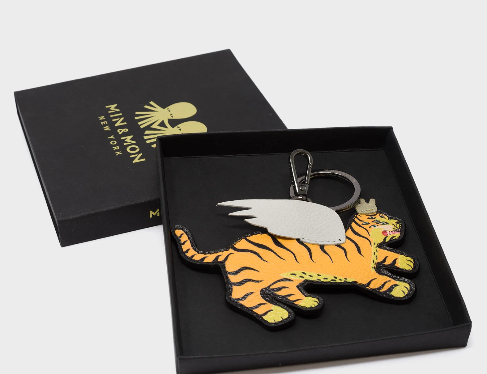Theo the Tiger - Yellow Leather Keychain - Package View