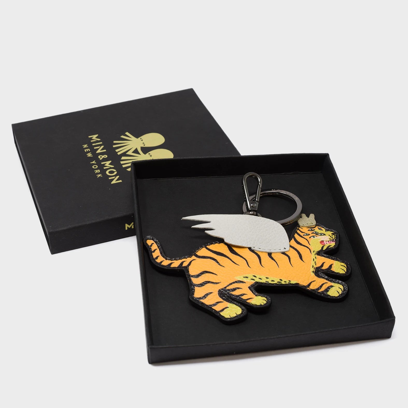 Theo the Tiger - Yellow Leather Keychain - Package View