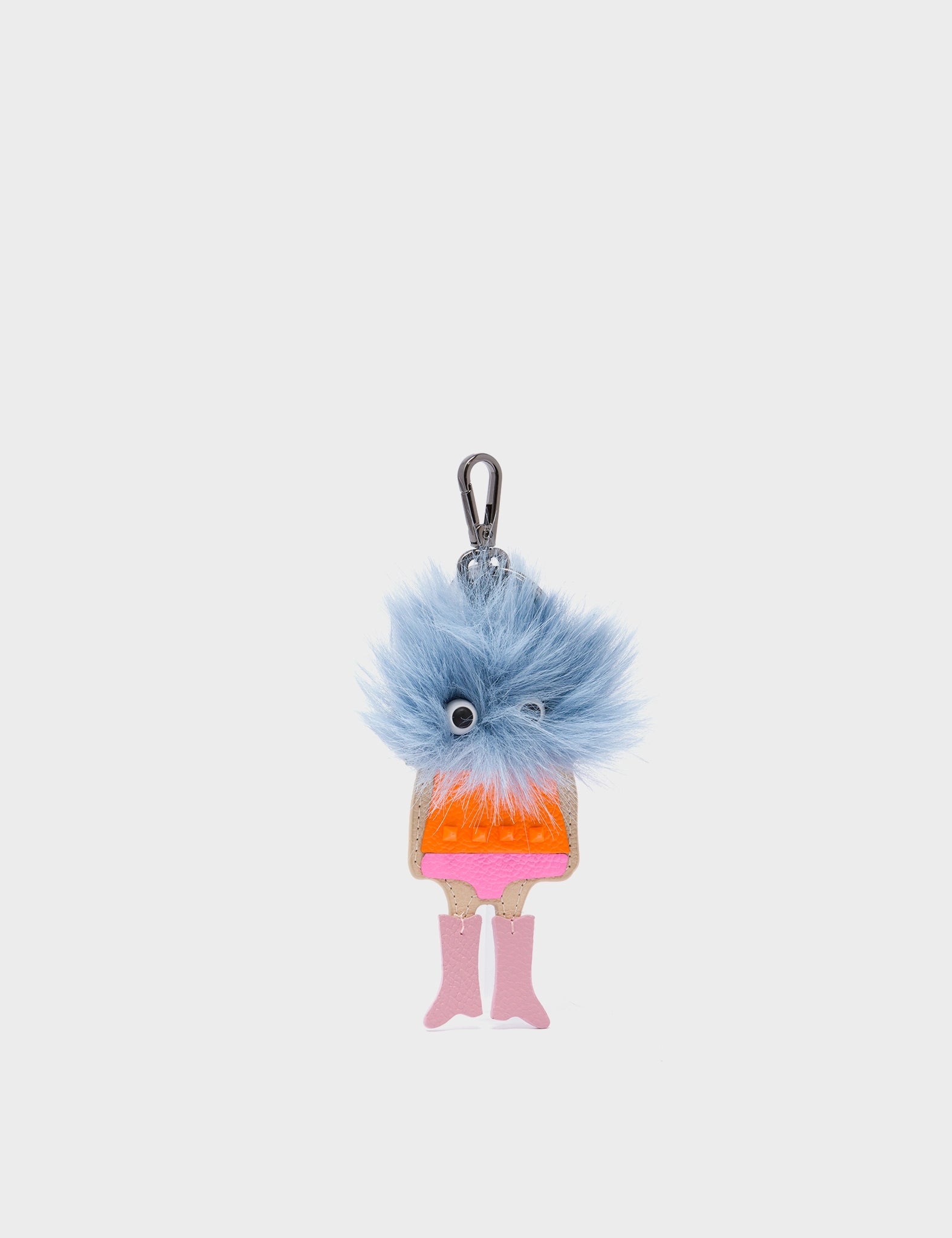 Monster Charm - Teddy Light Blue Faux Fur and Blush Pink Leather Boots - Front View