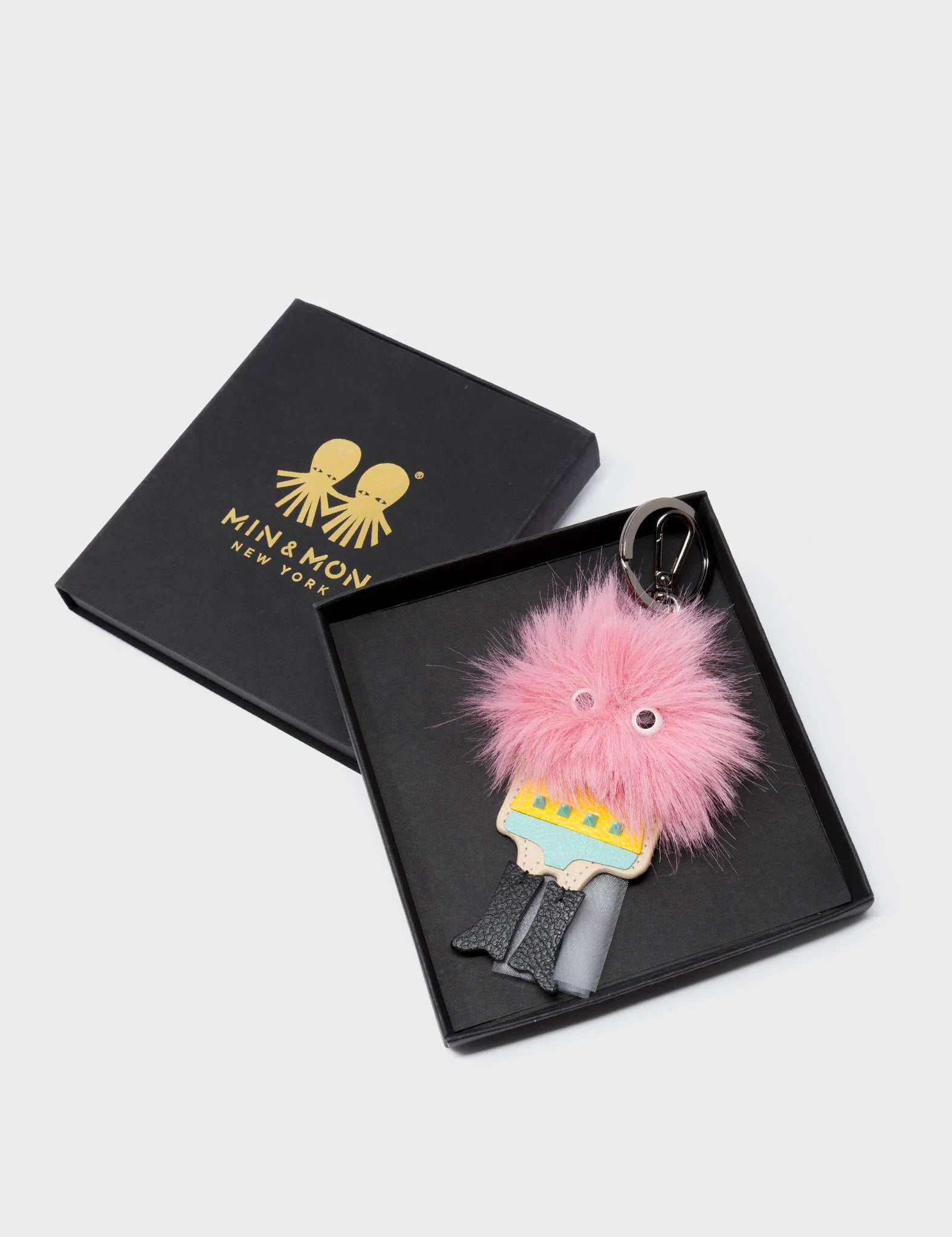 Monster Charm - Teddy Pink Faux Fur and Black Leather Boots - Packaging View