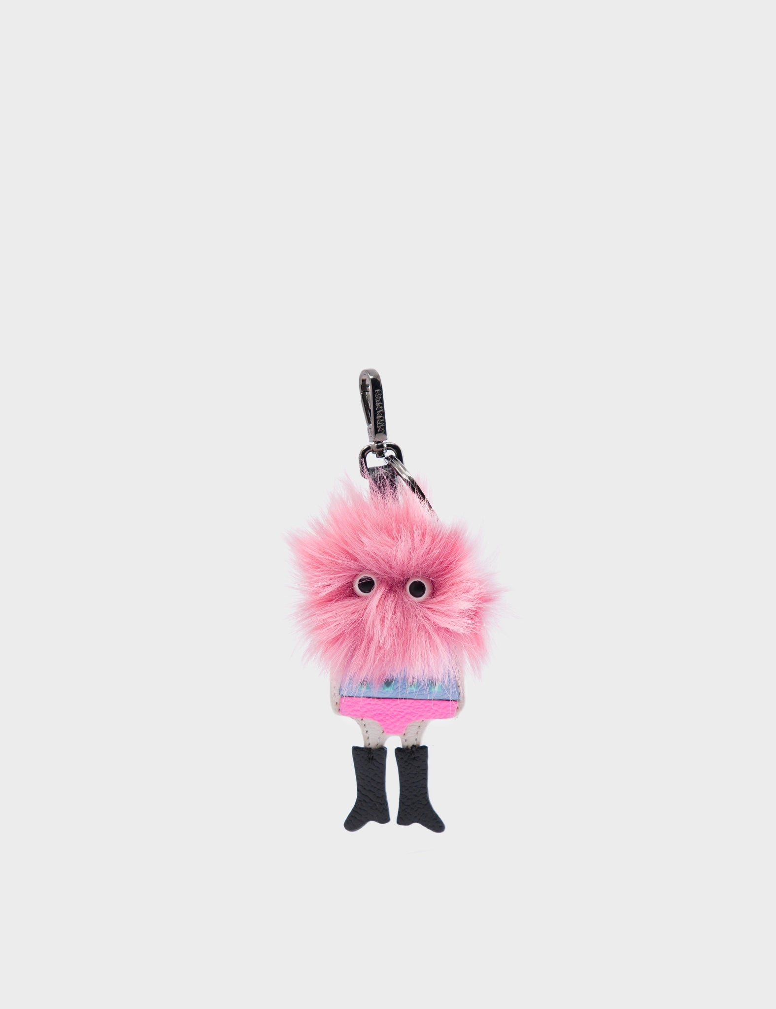 Monster Charm - Pink Fake Fur and Black Leather Boots - Front View